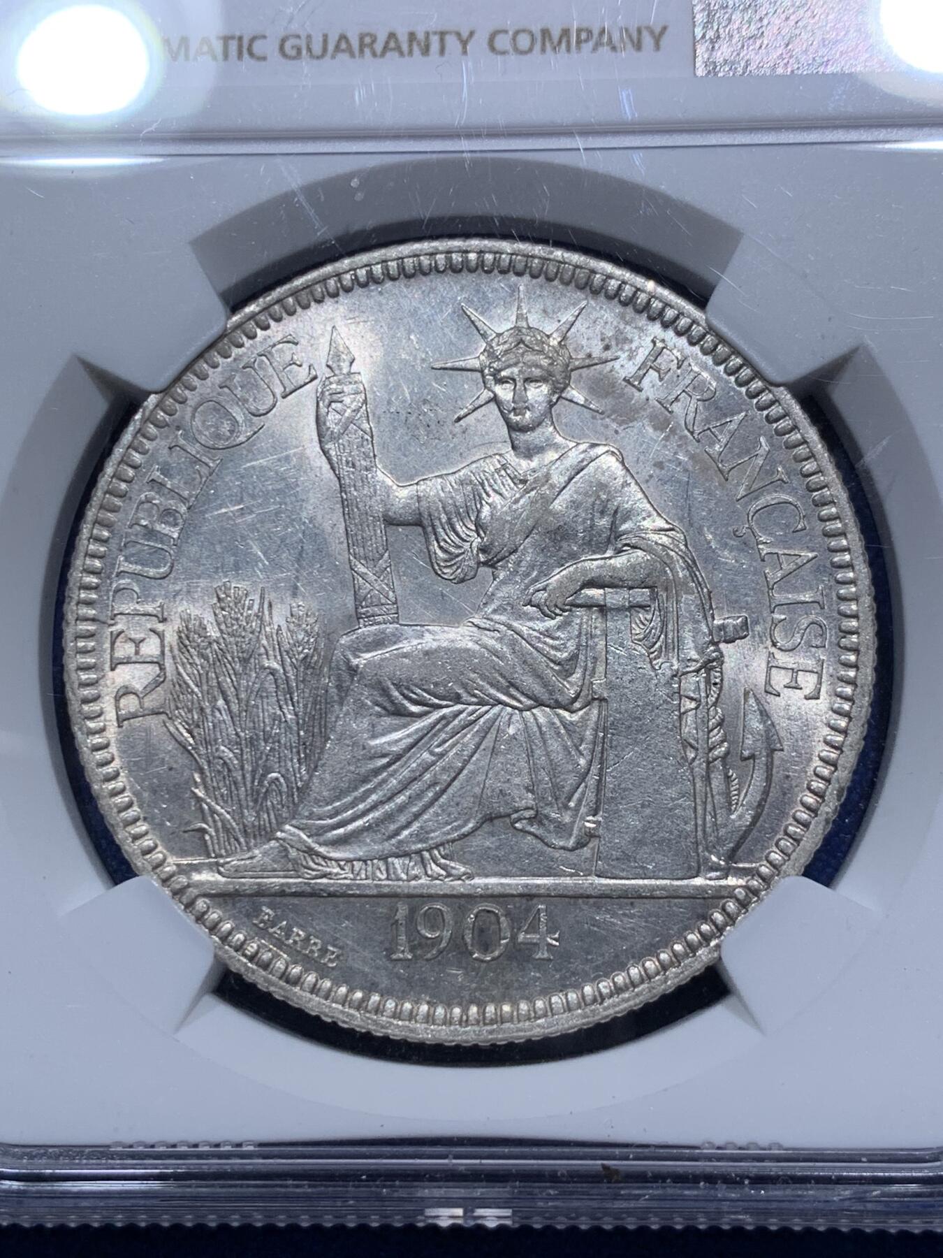 《竞宝斋》第290场- 周日，周一，周二 3场连拍 （全场包邮） NGC UNCD 法属印支 1904年 坐洋 银币