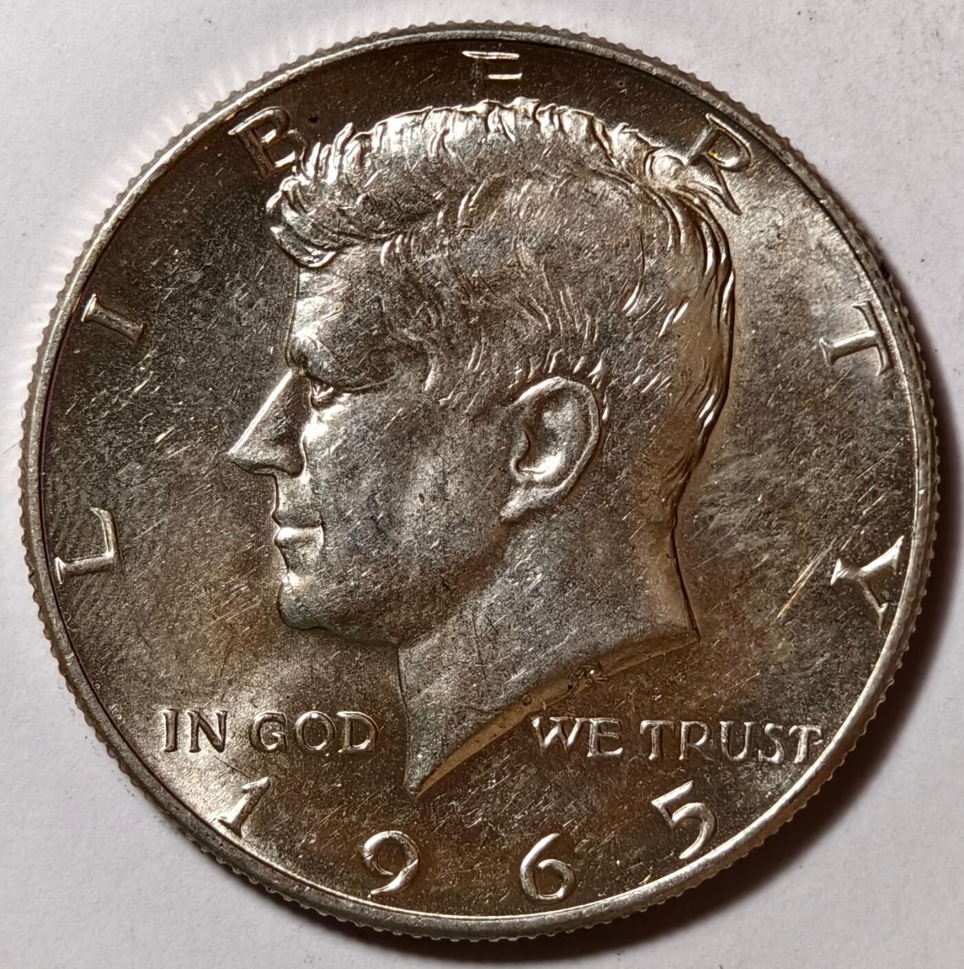 紫瑗钱币——第386期拍卖 美国 1965年 肯尼迪 半美元 50美分 11.5克 0.4银 UNC