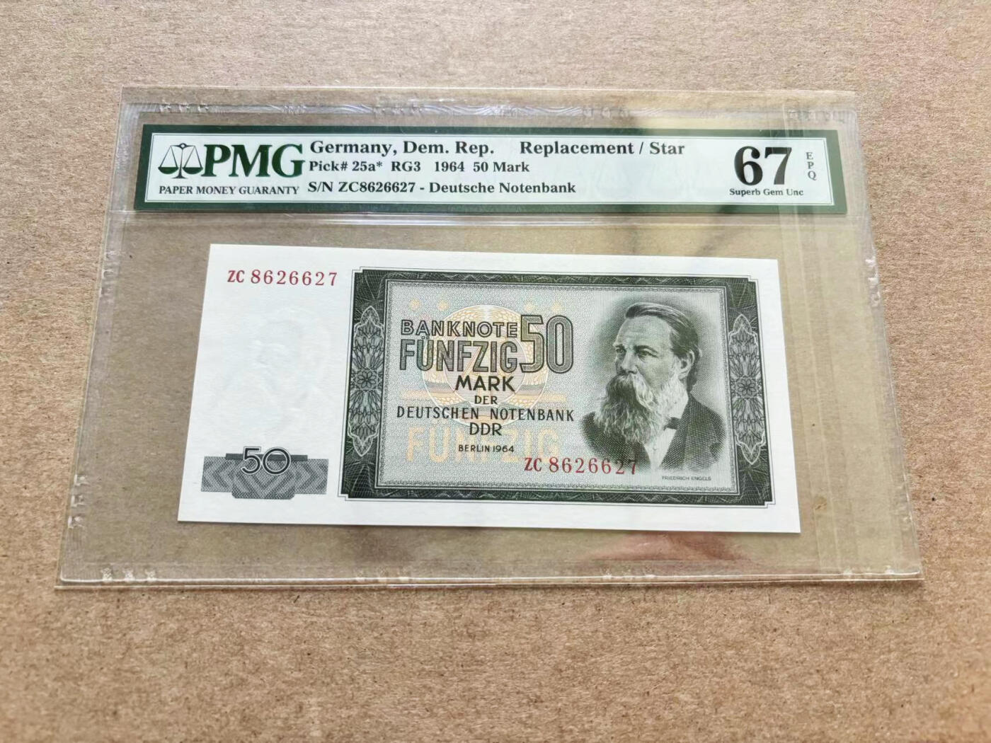 【Blue Auction】✨世界纸币精拍第510期【精】 【补号】德国 1964年50马克 PMG67EPQ 高分 恩格斯