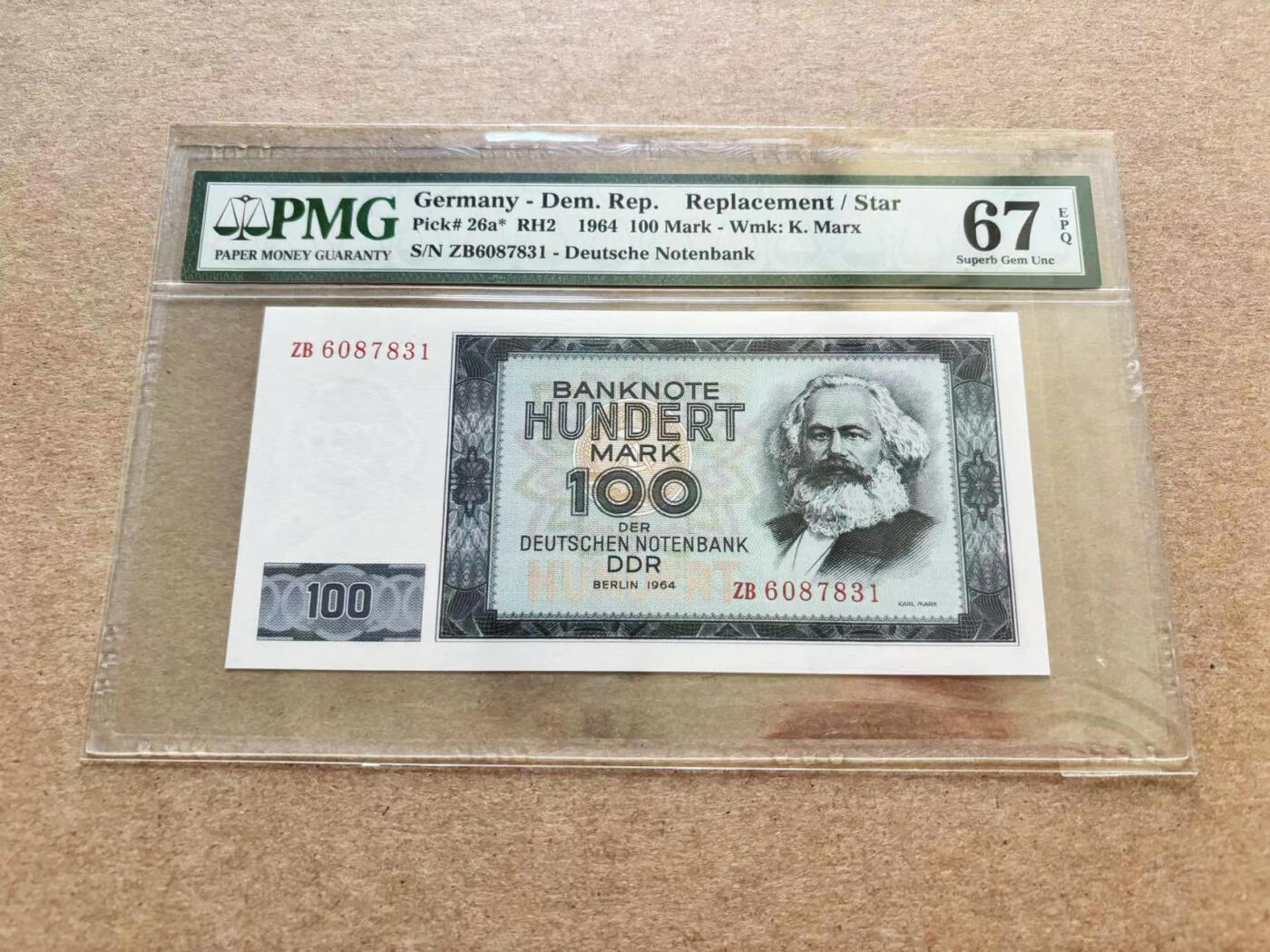 【Blue Auction】✨世界纸币精拍第510期【精】 【补号】德国 1964年100马克 PMG67EPQ 高分 马克思