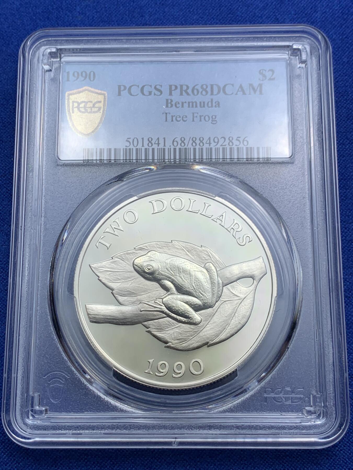 《竞宝斋》第290场- 周日，周一，周二 3场连拍 （全场包邮） PCGS PR68DCAM 百慕大1990年树蛙2元精制大银币
