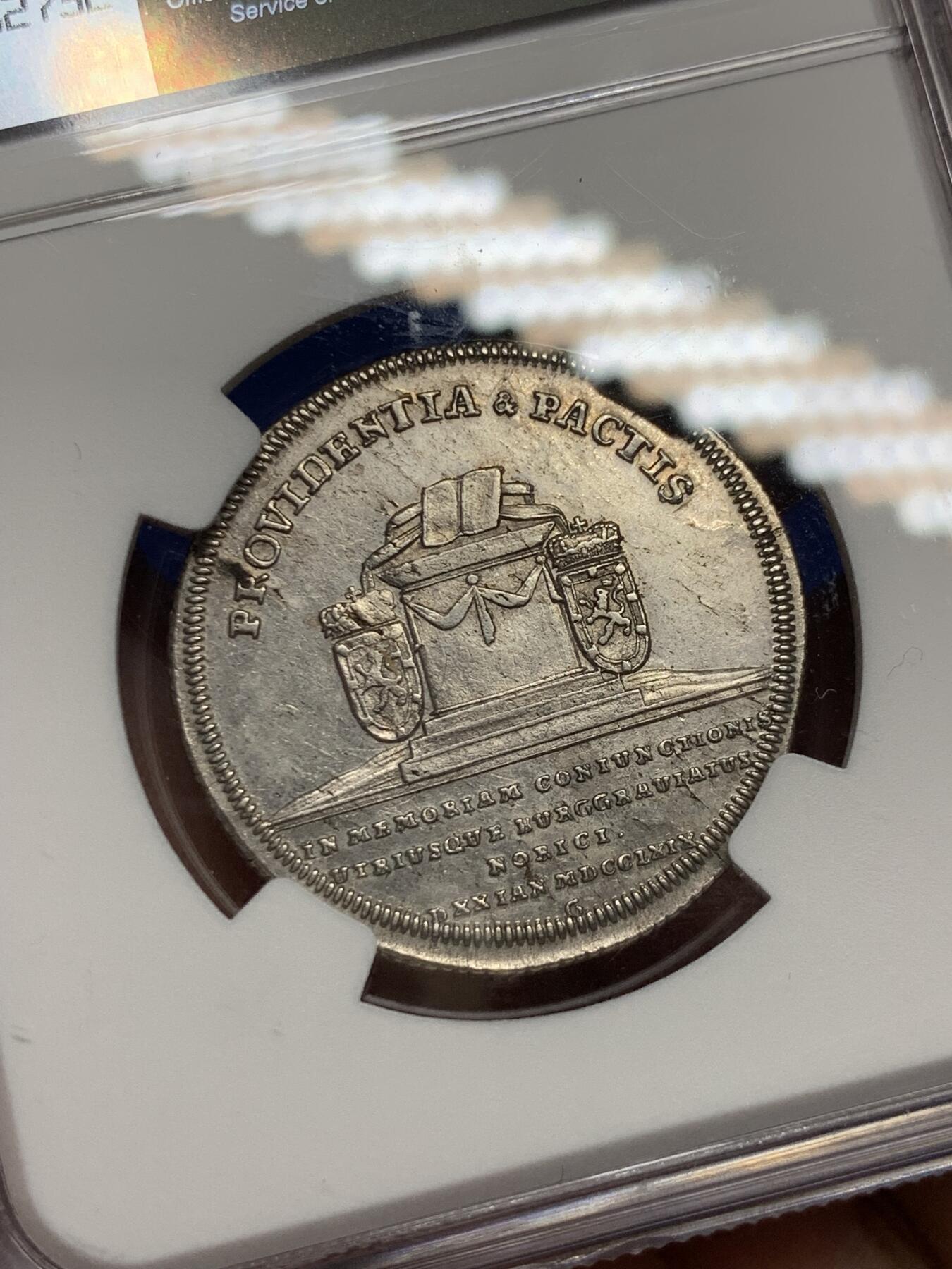 《竞宝斋》第290场- 周日，周一，周二 3场连拍 （全场包邮） 唯一入盒冠军分！NGC AU58 德国 1769S 勃兰登堡与拜罗伊特联合 1/4泰勒银币 少见且高价的品种