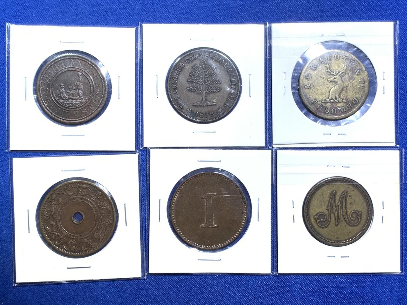 《竞宝斋》第290场- 周日，周一，周二 3场连拍 （全场包邮） 6枚一组 英属锡兰代用币