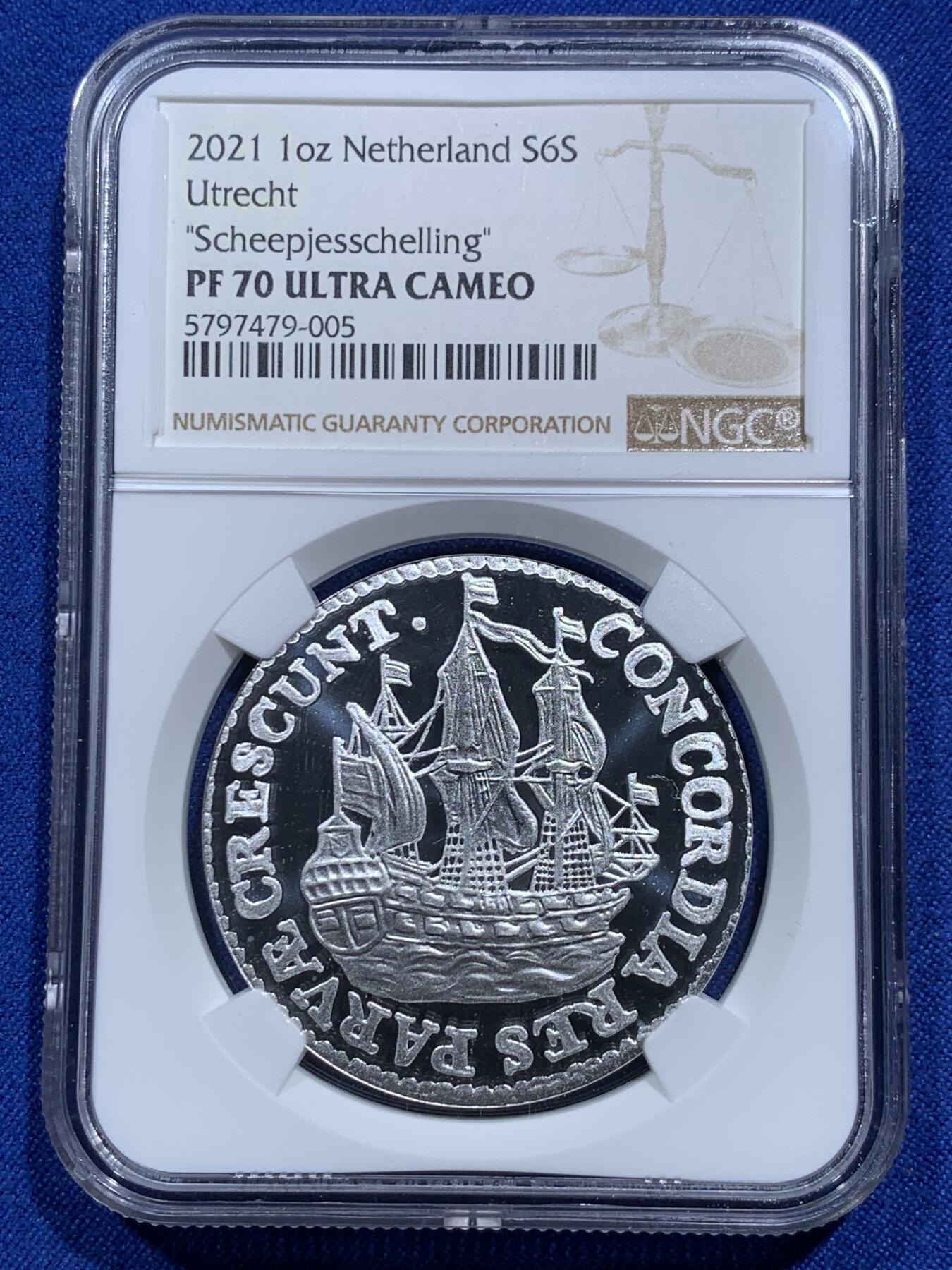 《竞宝斋》第290场- 周日，周一，周二 3场连拍 （全场包邮） NGC PF70UC 2021年荷兰复刻1786年6先令精制银章 1oz 99.9%