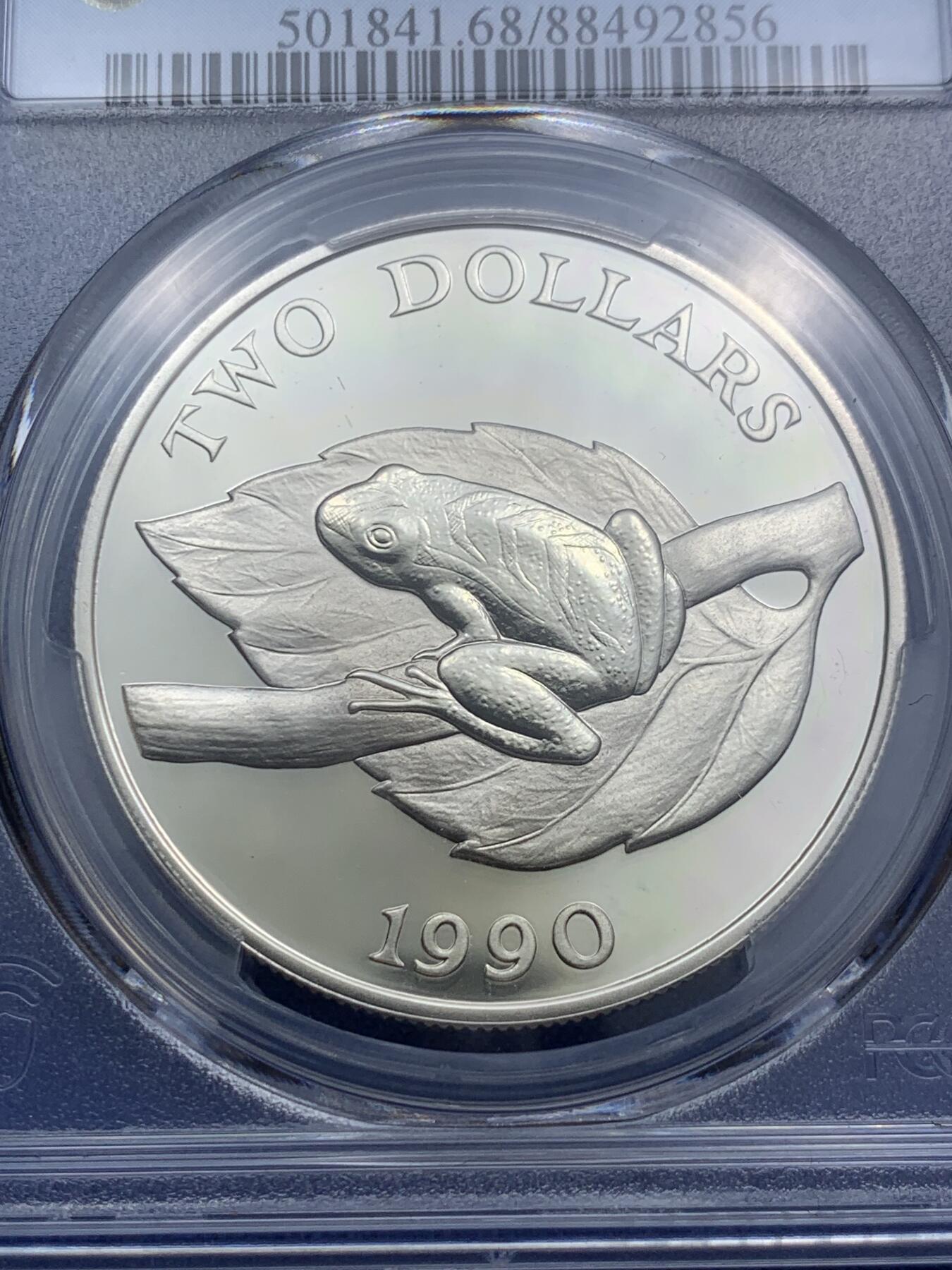 《竞宝斋》第290场- 周日，周一，周二 3场连拍 （全场包邮） PCGS PR68DCAM 百慕大1990年树蛙2元精制大银币