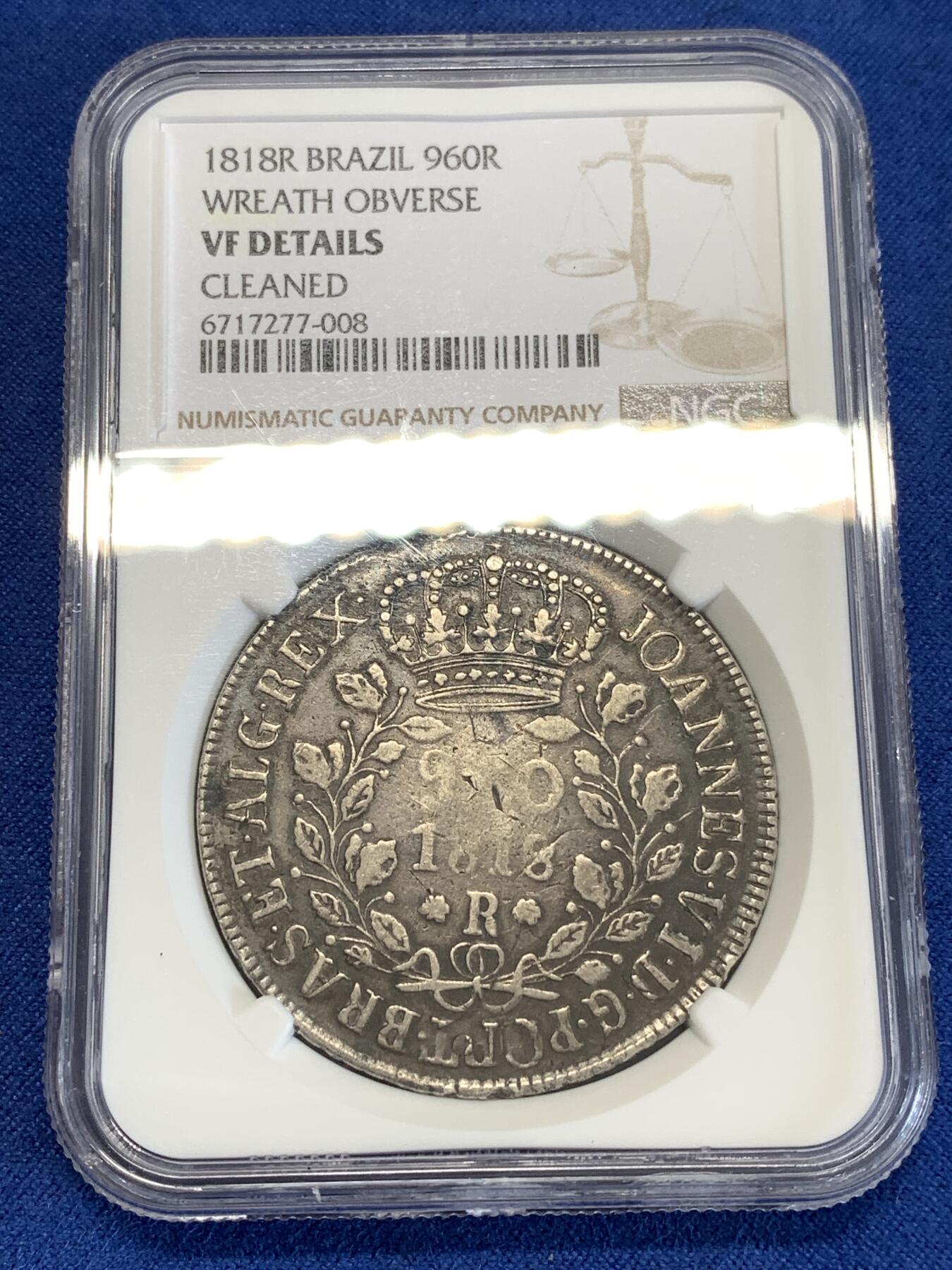 《竞宝斋》第290场- 周日，周一，周二 3场连拍 （全场包邮） NGC VFD 葡属巴西960瑞斯大银币 带铸缺 难得