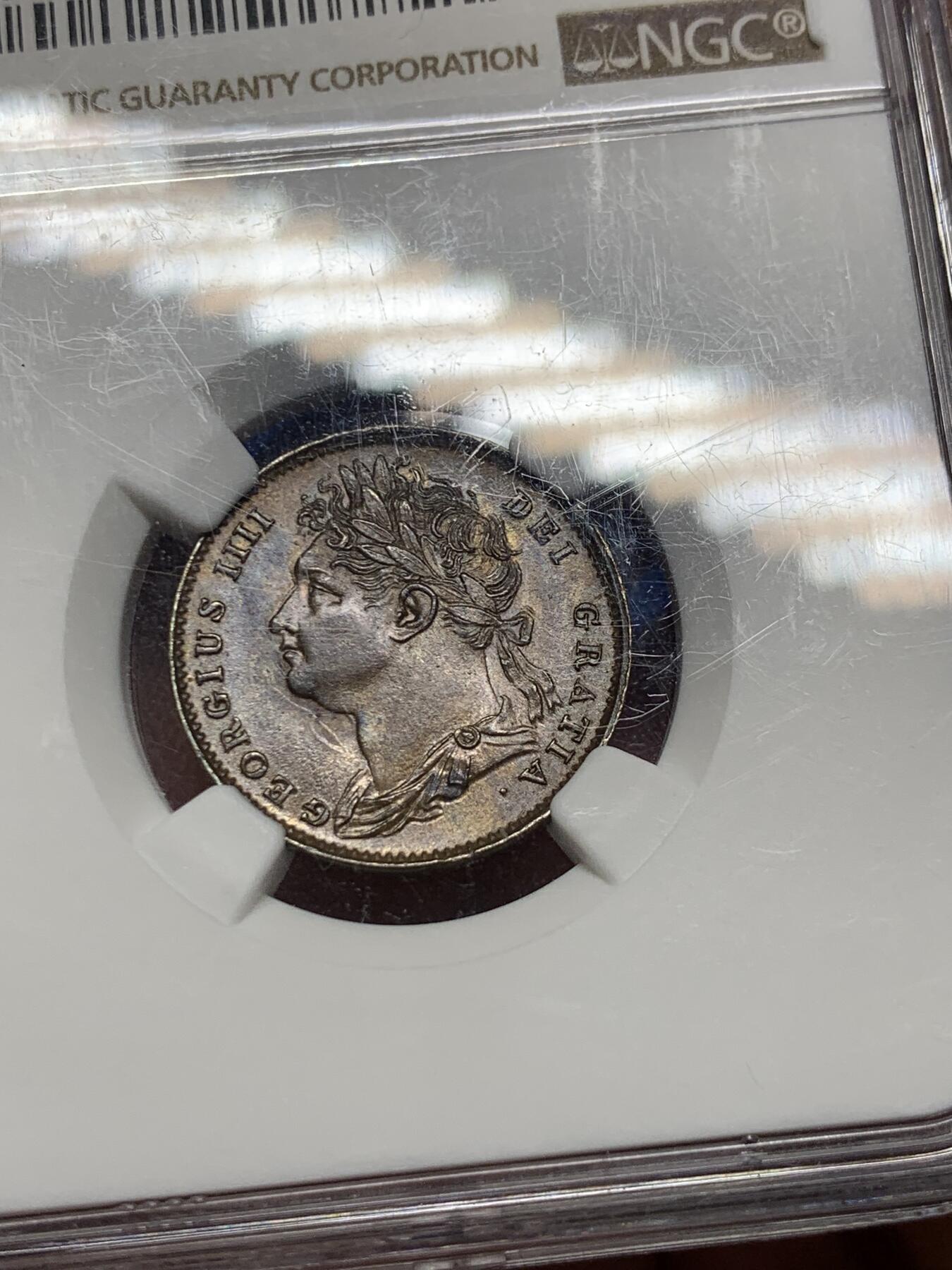 《竞宝斋》第290场- 周日，周一，周二 3场连拍 （全场包邮） NGC MS63BN 英国1822年乔治四世1法新铜币 相当少见的品种 好品难得