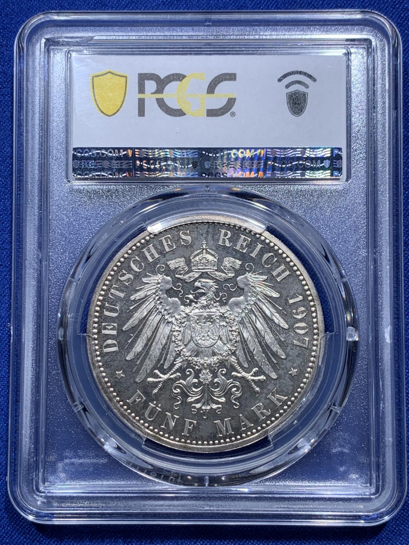 《竞宝斋》第290场- 周日，周一，周二 3场连拍 （全场包邮） PCGS PR66CAM 德国1907吕贝克精制5马克