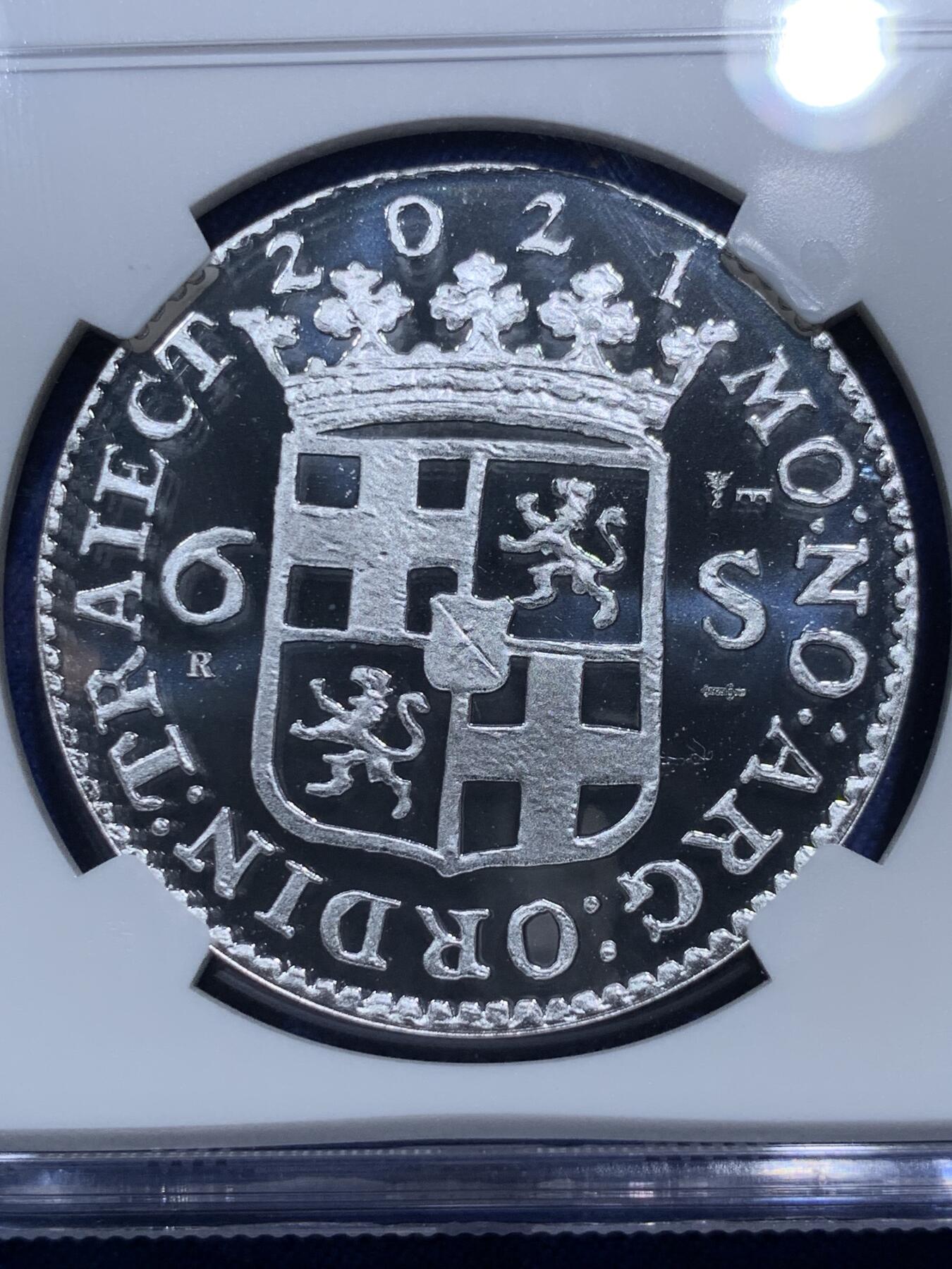 《竞宝斋》第290场- 周日，周一，周二 3场连拍 （全场包邮） NGC PF70UC 2021年荷兰复刻1786年6先令精制银章 1oz 99.9%