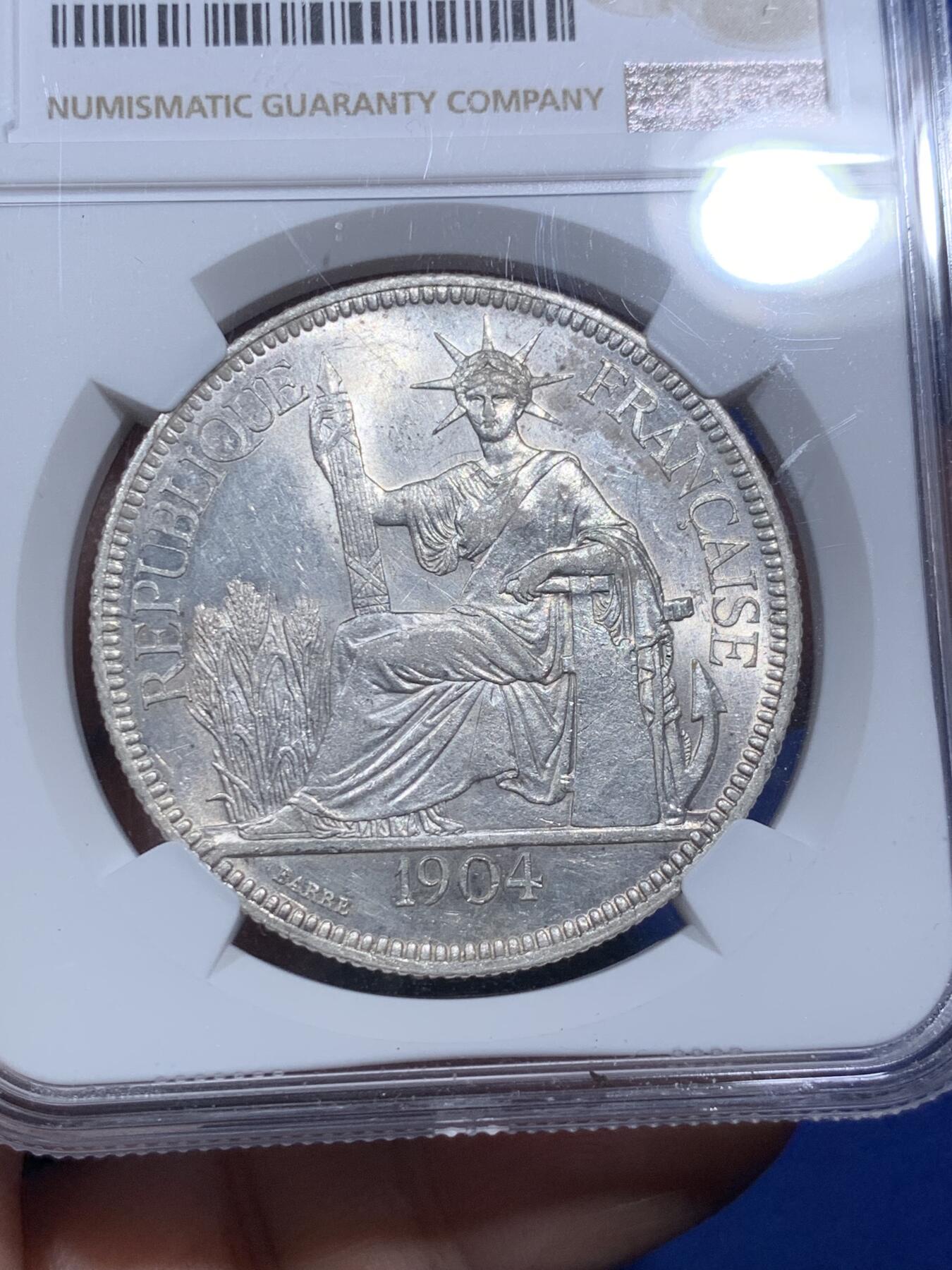 《竞宝斋》第290场- 周日，周一，周二 3场连拍 （全场包邮） NGC UNCD 法属印支 1904年 坐洋 银币