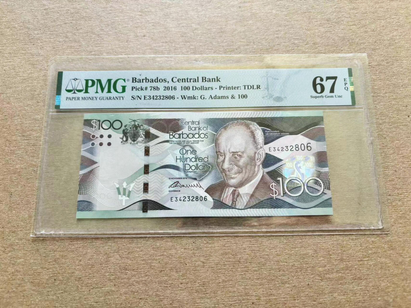 【Blue Auction】✨世界纸币精拍第510期【精】 巴巴多斯 2016年100元 PMG67EPQ 高分