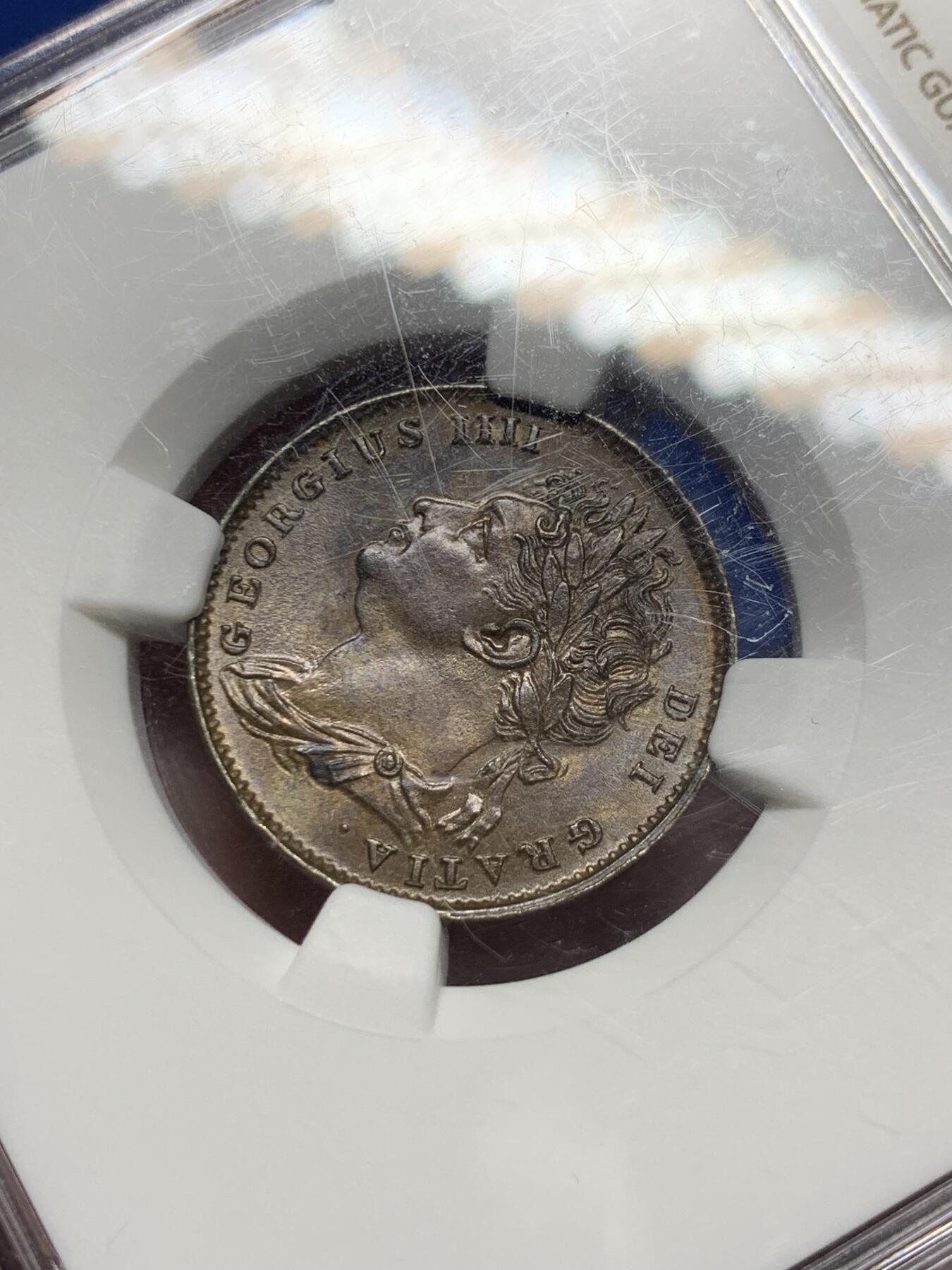 《竞宝斋》第290场- 周日，周一，周二 3场连拍 （全场包邮） NGC MS63BN 英国1822年乔治四世1法新铜币 相当少见的品种 好品难得