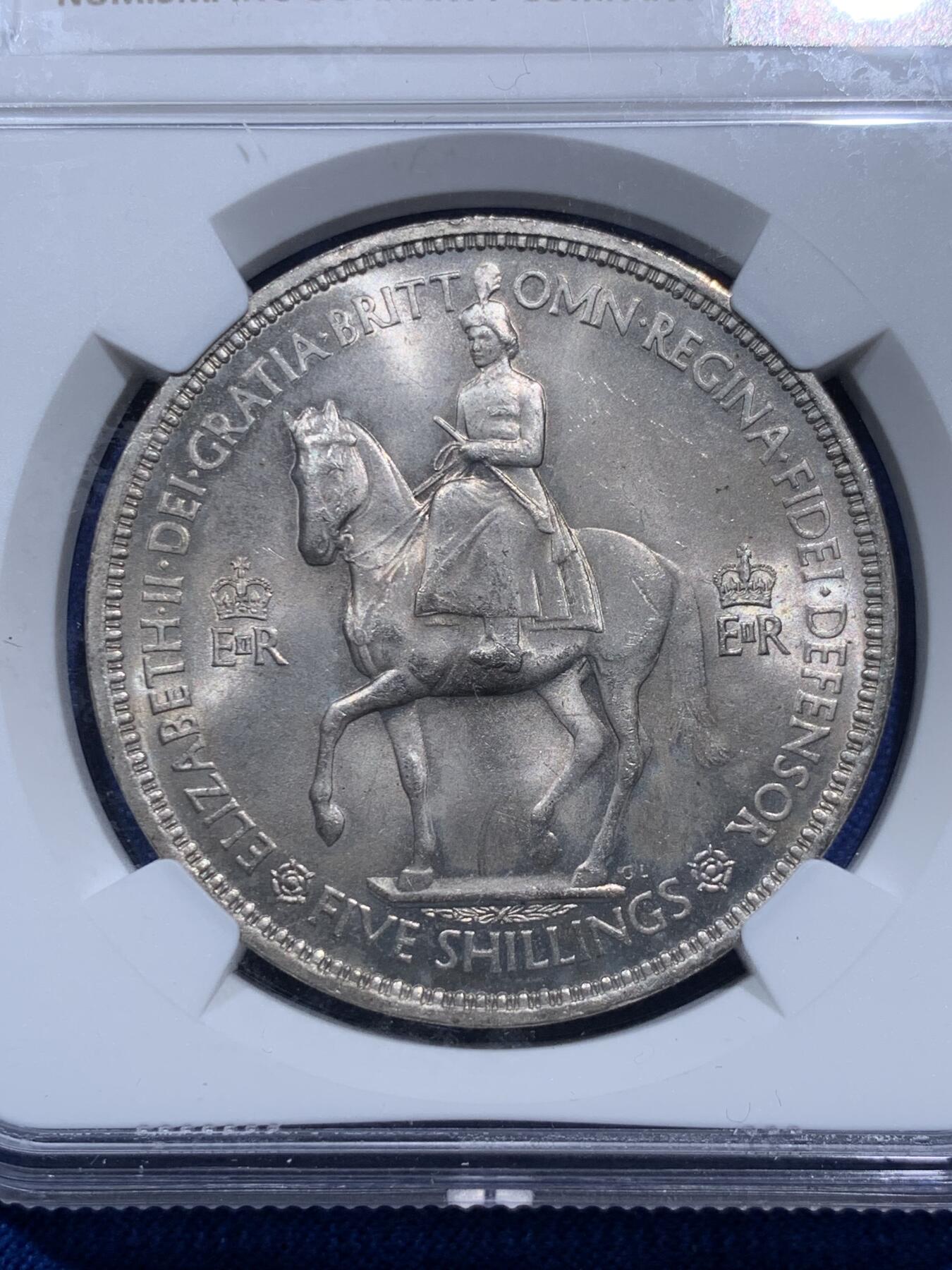 《竞宝斋》第290场- 周日，周一，周二 3场连拍 （全场包邮） NGC MS64 1953年英国伊丽莎白二世女王登基纪念克朗 经典品种