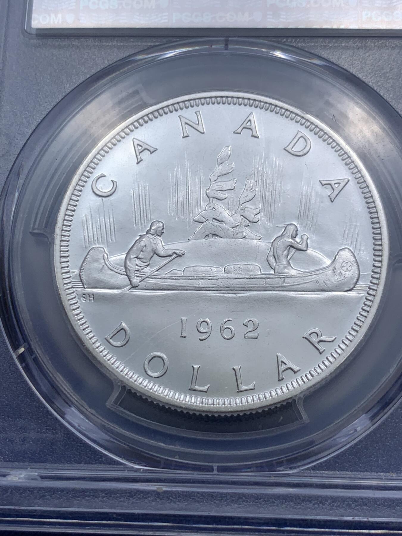 《竞宝斋》第290场- 周日，周一，周二 3场连拍 （全场包邮） PCGS PL66 加拿大1962划船一元银币