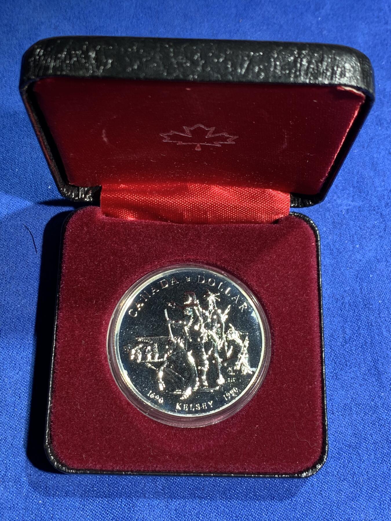 《竞宝斋》第290场- 周日，周一，周二 3场连拍 （全场包邮） 加拿大1990凯尔西探险1元精制银币 带盒子