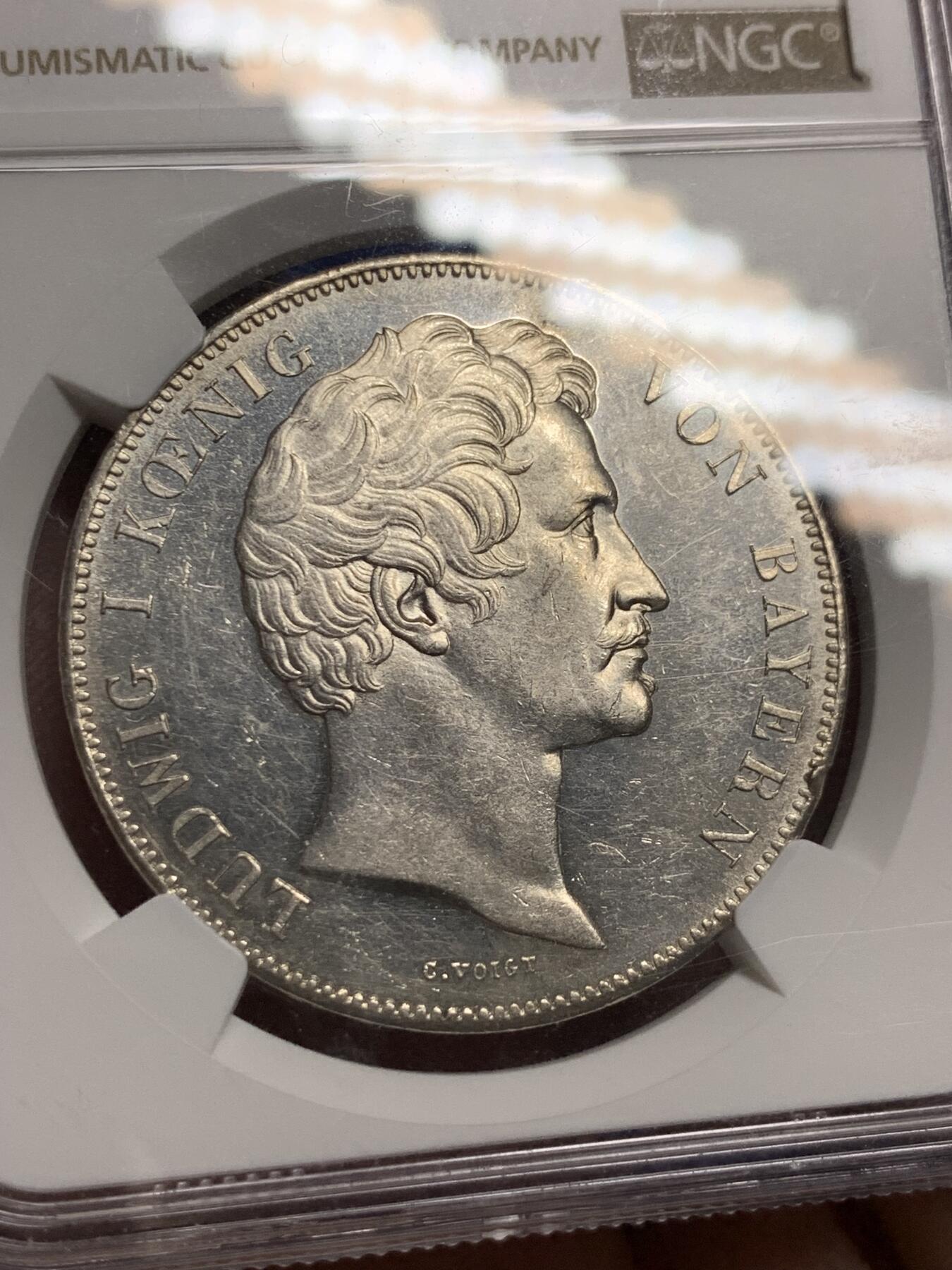 《竞宝斋》第290场- 周日，周一，周二 3场连拍 （全场包邮） NGC MS61 德国1839年巴伐利亚选帝侯骑马雕像历史双泰勒 37.12g 38mm 90%