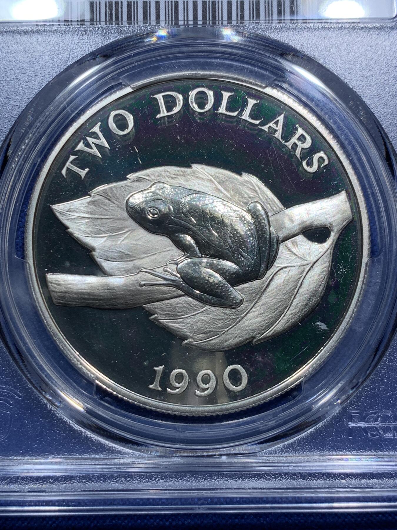 《竞宝斋》第290场- 周日，周一，周二 3场连拍 （全场包邮） PCGS PR68DCAM 百慕大1990年树蛙2元精制大银币