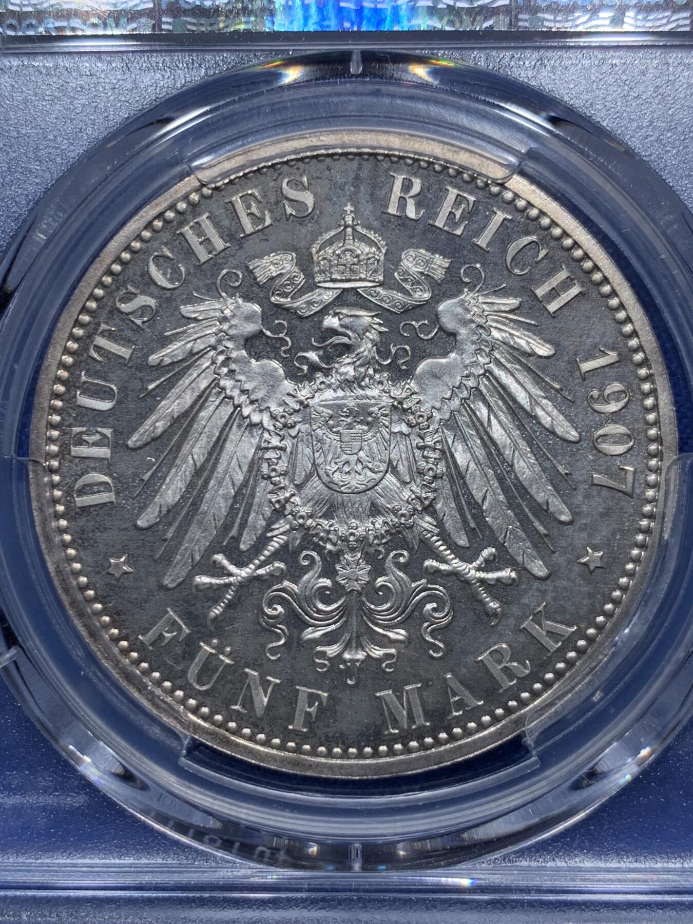 《竞宝斋》第290场- 周日，周一，周二 3场连拍 （全场包邮） PCGS PR66CAM 德国1907吕贝克精制5马克