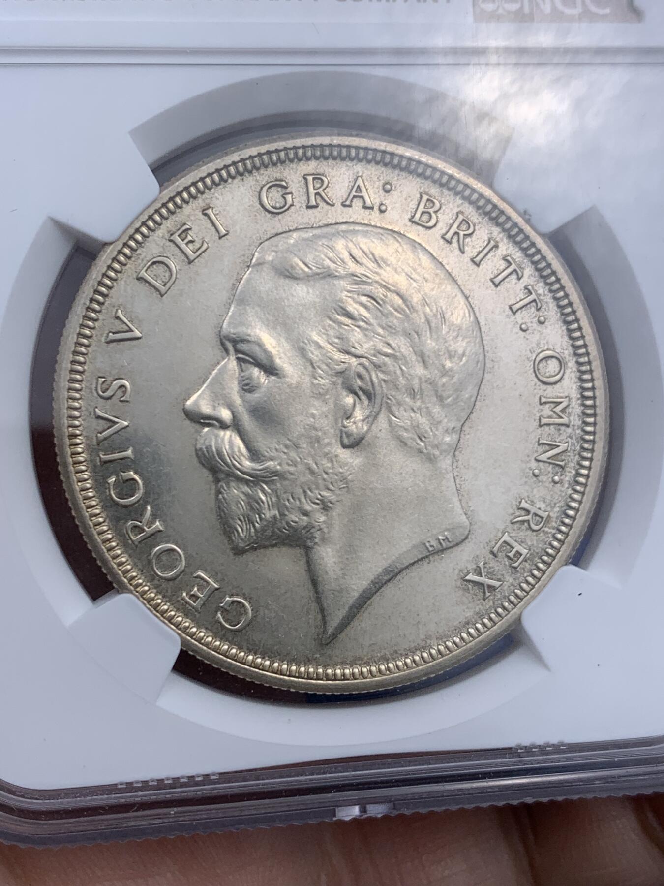 《竞宝斋》第290场- 周日，周一，周二 3场连拍 （全场包邮） NGC PF63 英国 1927年乔治五世花冠1克朗精制银币，发行量仅1.5万枚