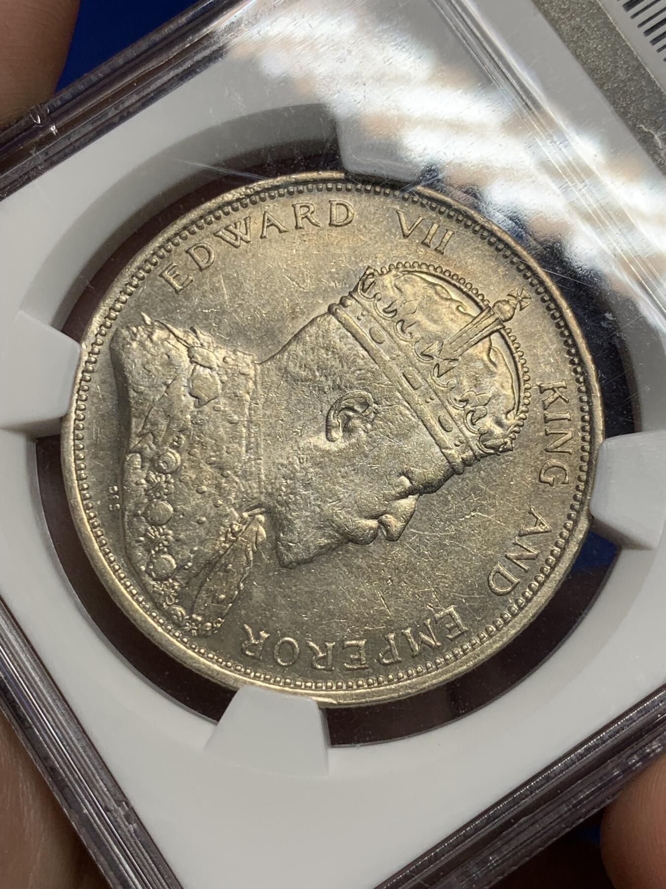 《竞宝斋》第290场- 周日，周一，周二 3场连拍 （全场包邮） NGC AU58 英属海峡1904年B版爱德华七世壹圆大样银币