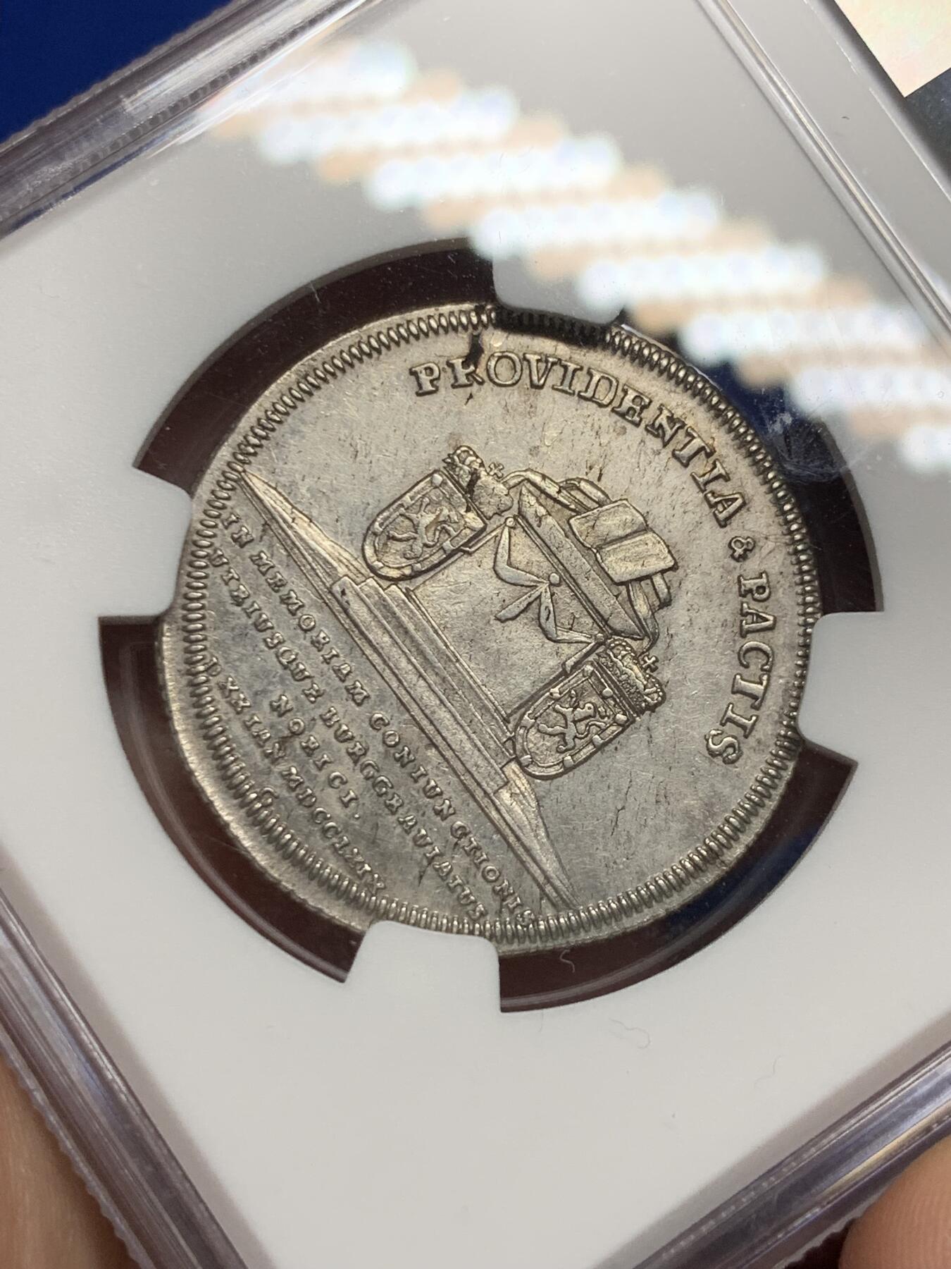 《竞宝斋》第290场- 周日，周一，周二 3场连拍 （全场包邮） 唯一入盒冠军分！NGC AU58 德国 1769S 勃兰登堡与拜罗伊特联合 1/4泰勒银币 少见且高价的品种