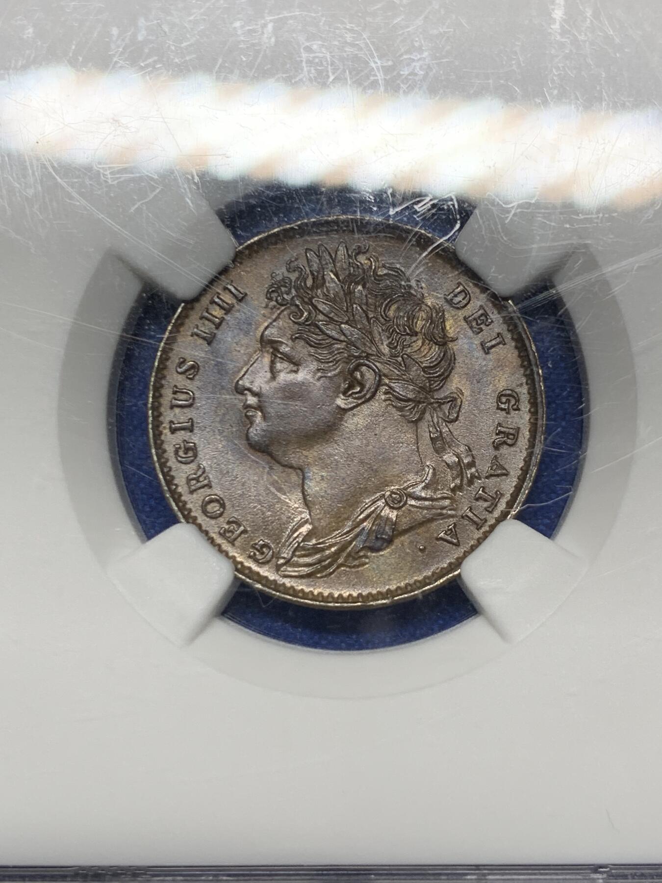 《竞宝斋》第290场- 周日，周一，周二 3场连拍 （全场包邮） NGC MS63BN 英国1822年乔治四世1法新铜币 相当少见的品种 好品难得