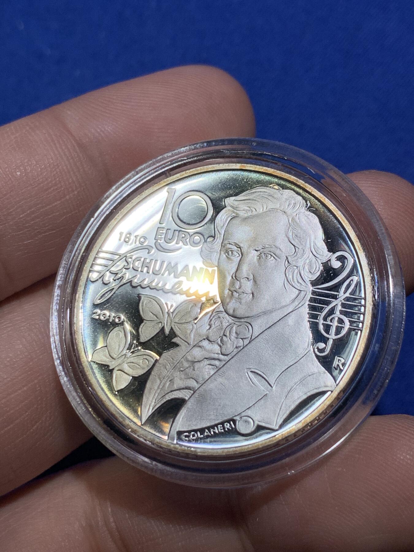 《竞宝斋》第290场- 周日，周一，周二 3场连拍 （全场包邮） 圣马力诺2010年音乐家罗伯特舒曼200年诞辰10欧元银币