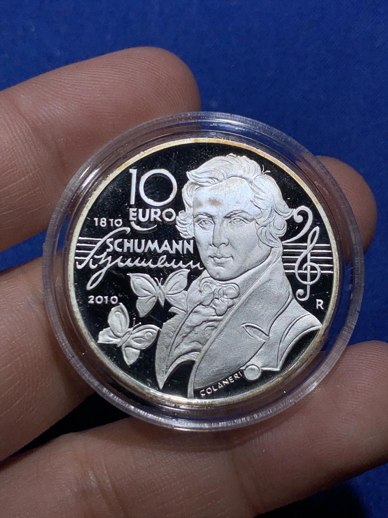 《竞宝斋》第290场- 周日，周一，周二 3场连拍 （全场包邮） 圣马力诺2010年音乐家罗伯特舒曼200年诞辰10欧元银币