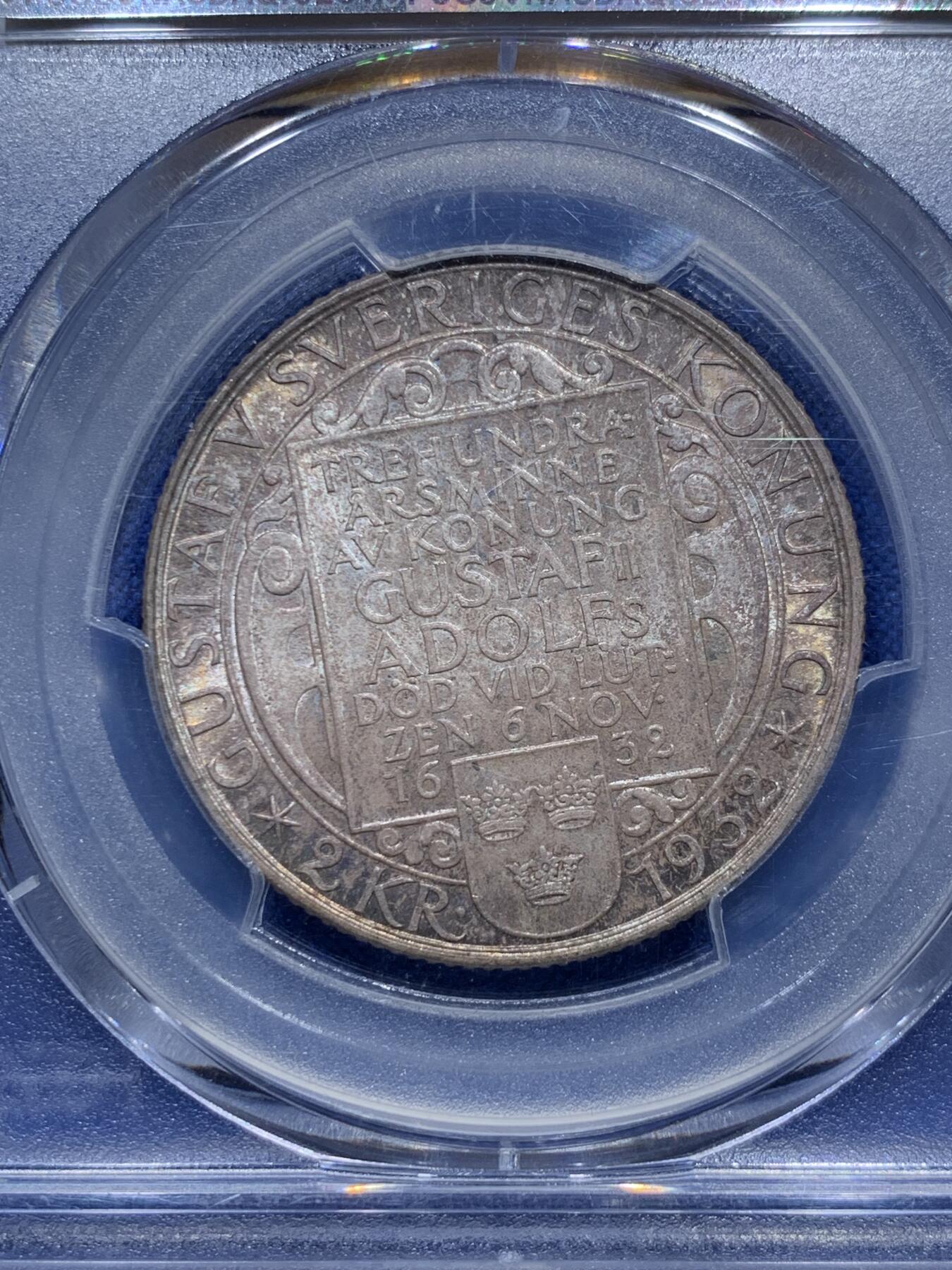 《竞宝斋》第290场- 周日，周一，周二 3场连拍 （全场包邮） PCGS MS66 瑞典 1932年 2克朗 纪念银币