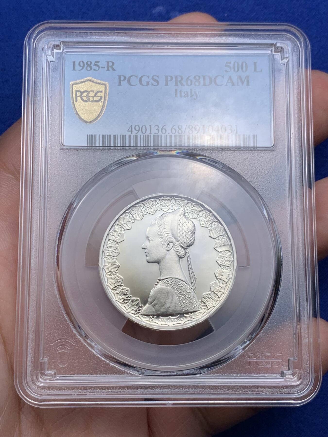 《竞宝斋》第290场- 周日，周一，周二 3场连拍 （全场包邮） PCGS PR68DCAM 意大利 1985年 精制 帆船少女 500里拉 首年发行 亚军分