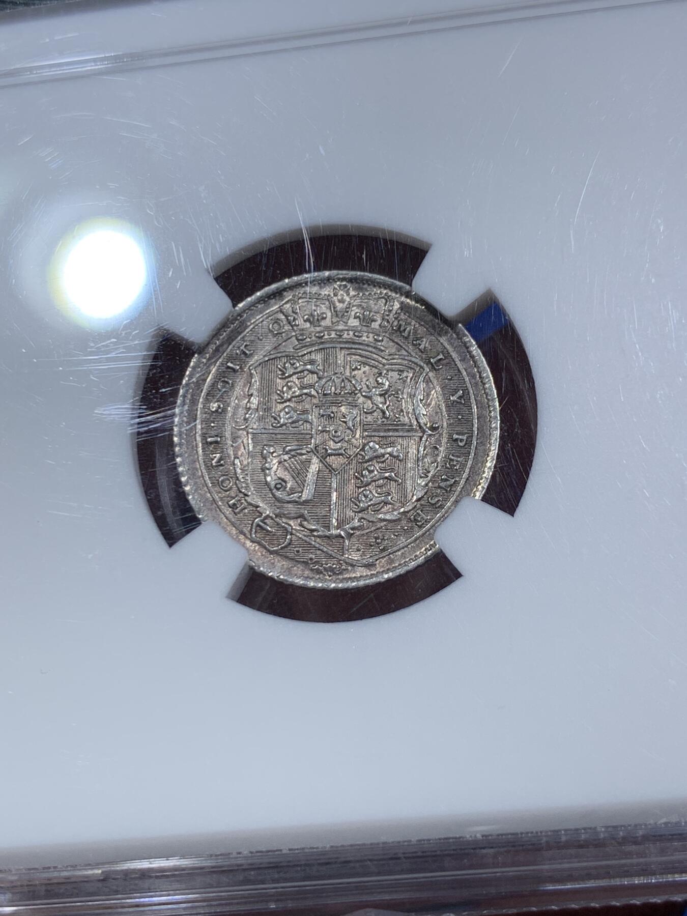 《竞宝斋》第290场- 周日，周一，周二 3场连拍 （全场包邮） NGC MS61 1816年英国乔治三世牛头6便士银币 经典品种 币面带银霜  感觉低评了