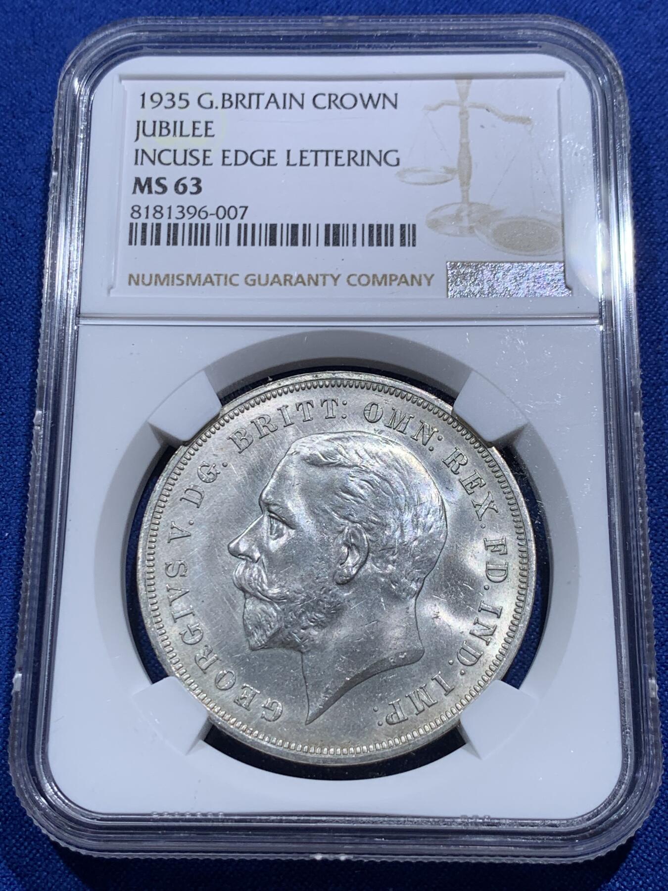 《竞宝斋》第290场- 周日，周一，周二 3场连拍 （全场包邮） NGC MS63 英国1935年乔治五世木马剑1克朗银币