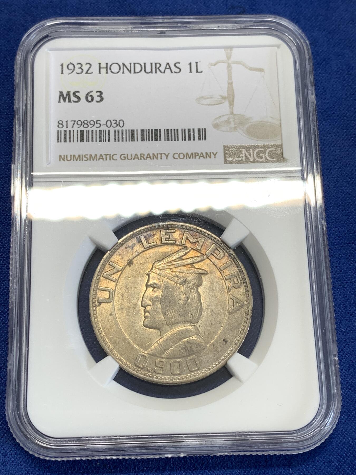 《竞宝斋》第290场- 周日，周一，周二 3场连拍 （全场包邮） NGC MS63 洪都拉斯1932年1伦皮拉银币 最大面值银币 亚军分 少见品种喜欢的不要错过了