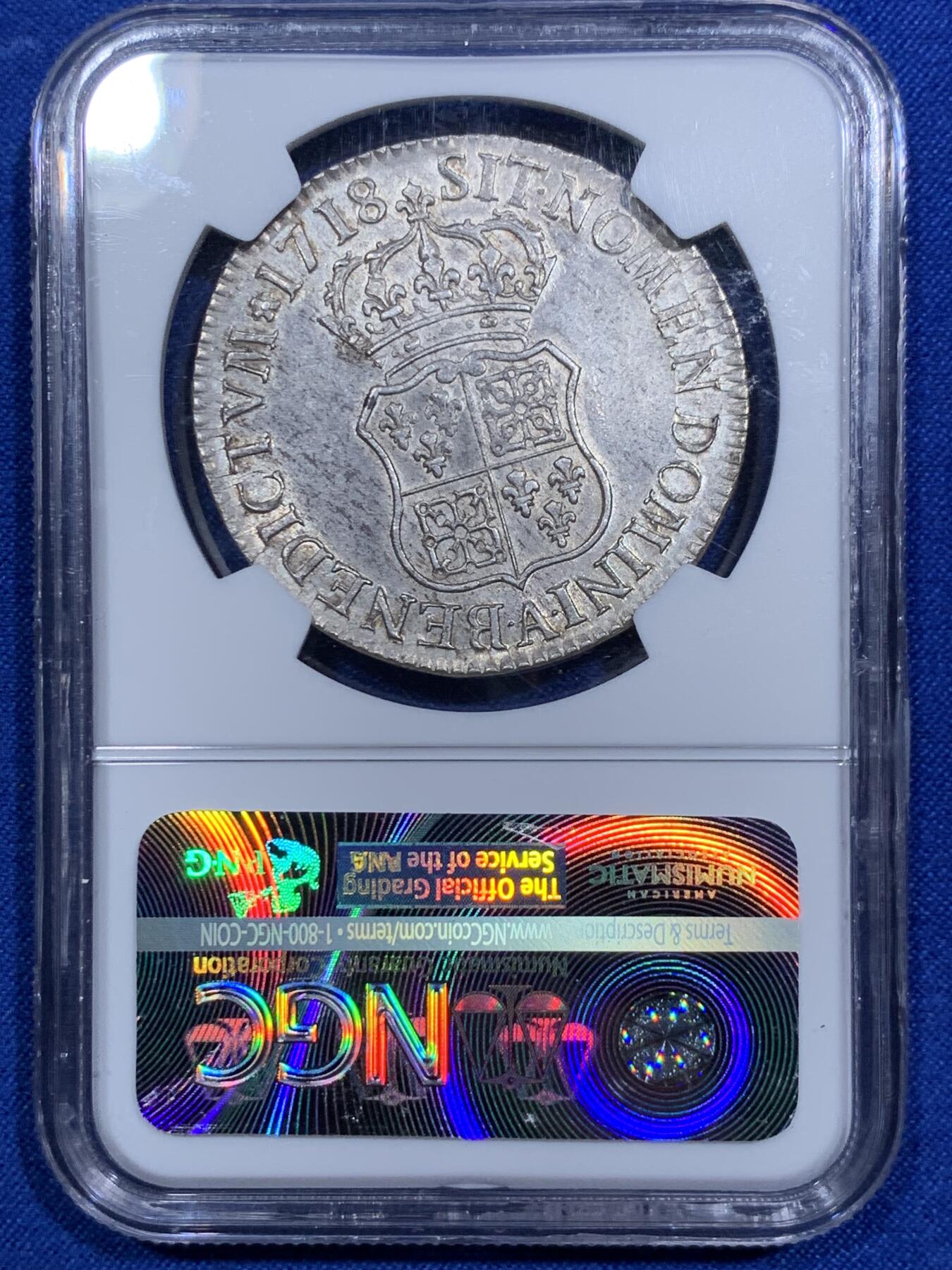 《竞宝斋》第290场- 周日，周一，周二 3场连拍 （全场包邮） NGC AU58 法国 1718 路易十五小孩大头版 埃居大银币 深打清晰 减重不多 比较不易