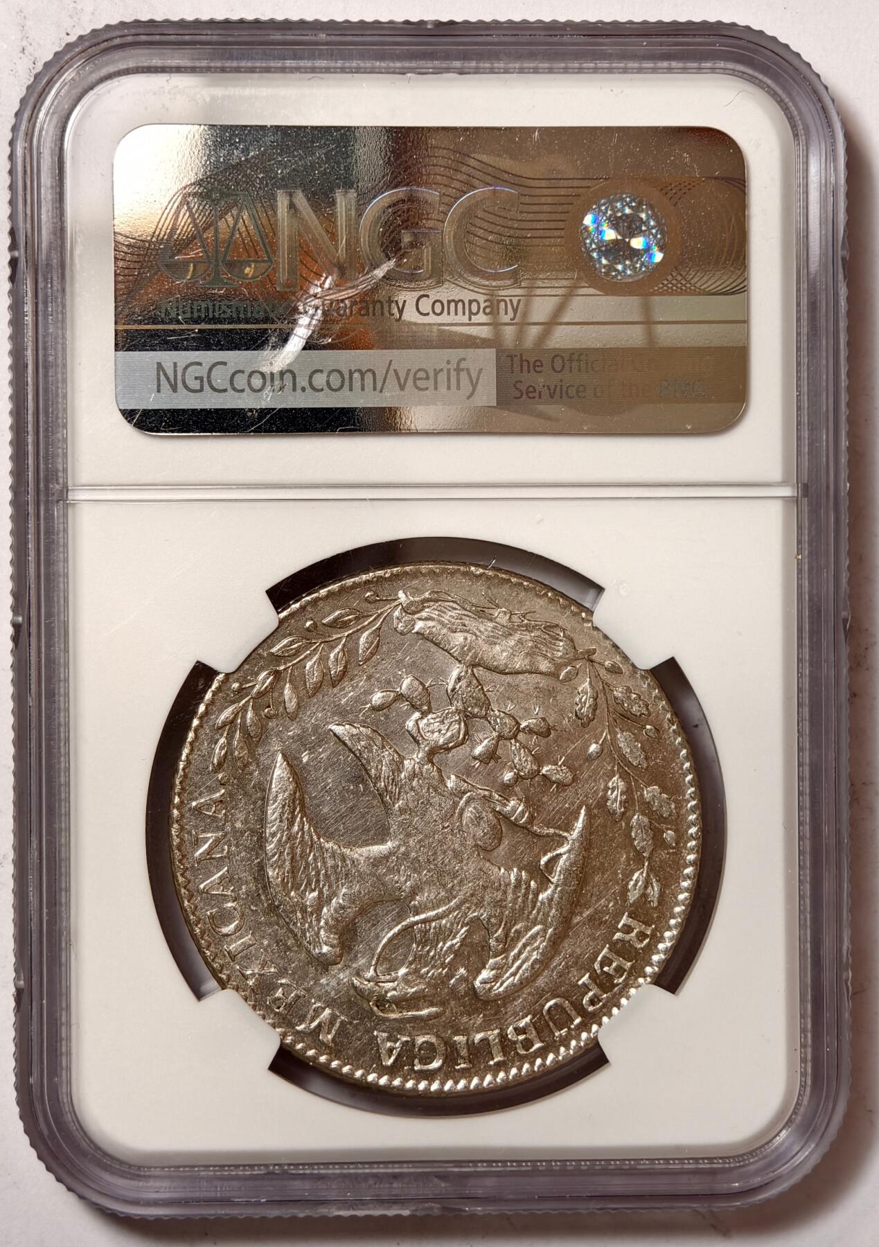 紫瑗钱币——第386期拍卖 墨西哥 1863/53年 GO YF在华流通 花边鹰洋 8里亚尔 银币 NGC MS 60