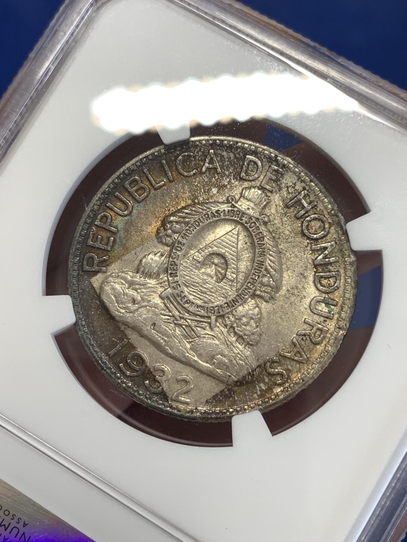 《竞宝斋》第290场- 周日，周一，周二 3场连拍 （全场包邮） NGC MS63 洪都拉斯1932年1伦皮拉银币 最大面值银币 亚军分 少见品种喜欢的不要错过了