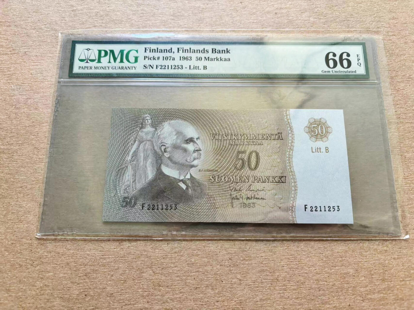 【Blue Auction】✨世界纸币精拍第510期【精】 【无47 a版】芬兰 1963年50马克 PMG66EPQ 
