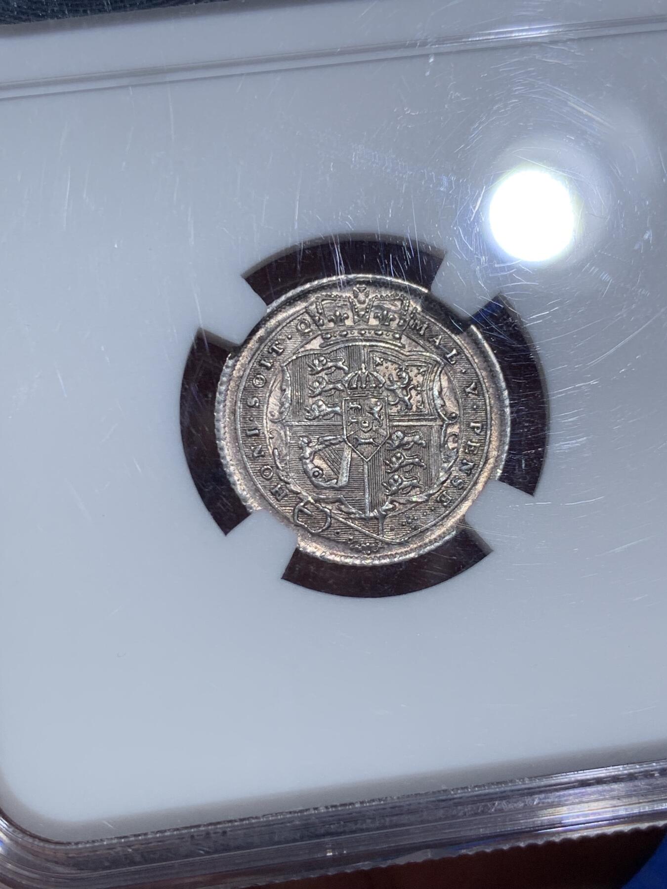 《竞宝斋》第290场- 周日，周一，周二 3场连拍 （全场包邮） NGC MS61 1816年英国乔治三世牛头6便士银币 经典品种 币面带银霜  感觉低评了