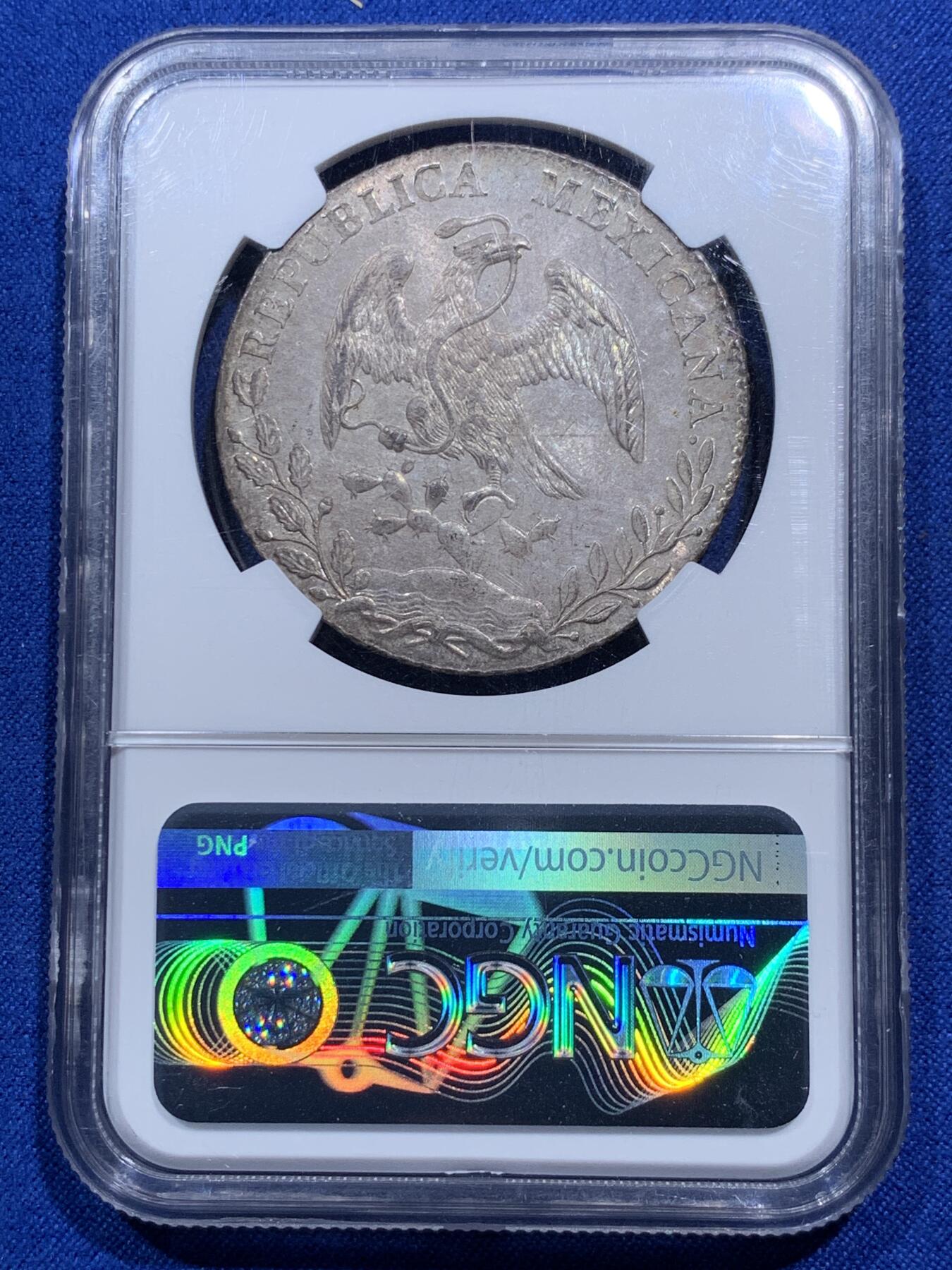 《竞宝斋》第290场- 周日，周一，周二 3场连拍 （全场包邮） NGC MS65 墨西哥1886年花边鹰洋 彩虹底板包浆 高分好品