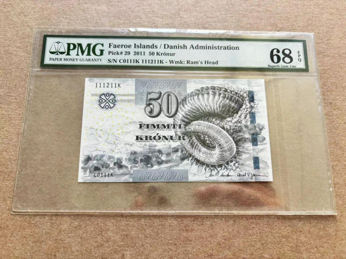 【Blue Auction】✨世界纸币精拍第510期【精】 【近全同1无47】法罗群岛 2011年50克朗  PMG68EPQ 超高分