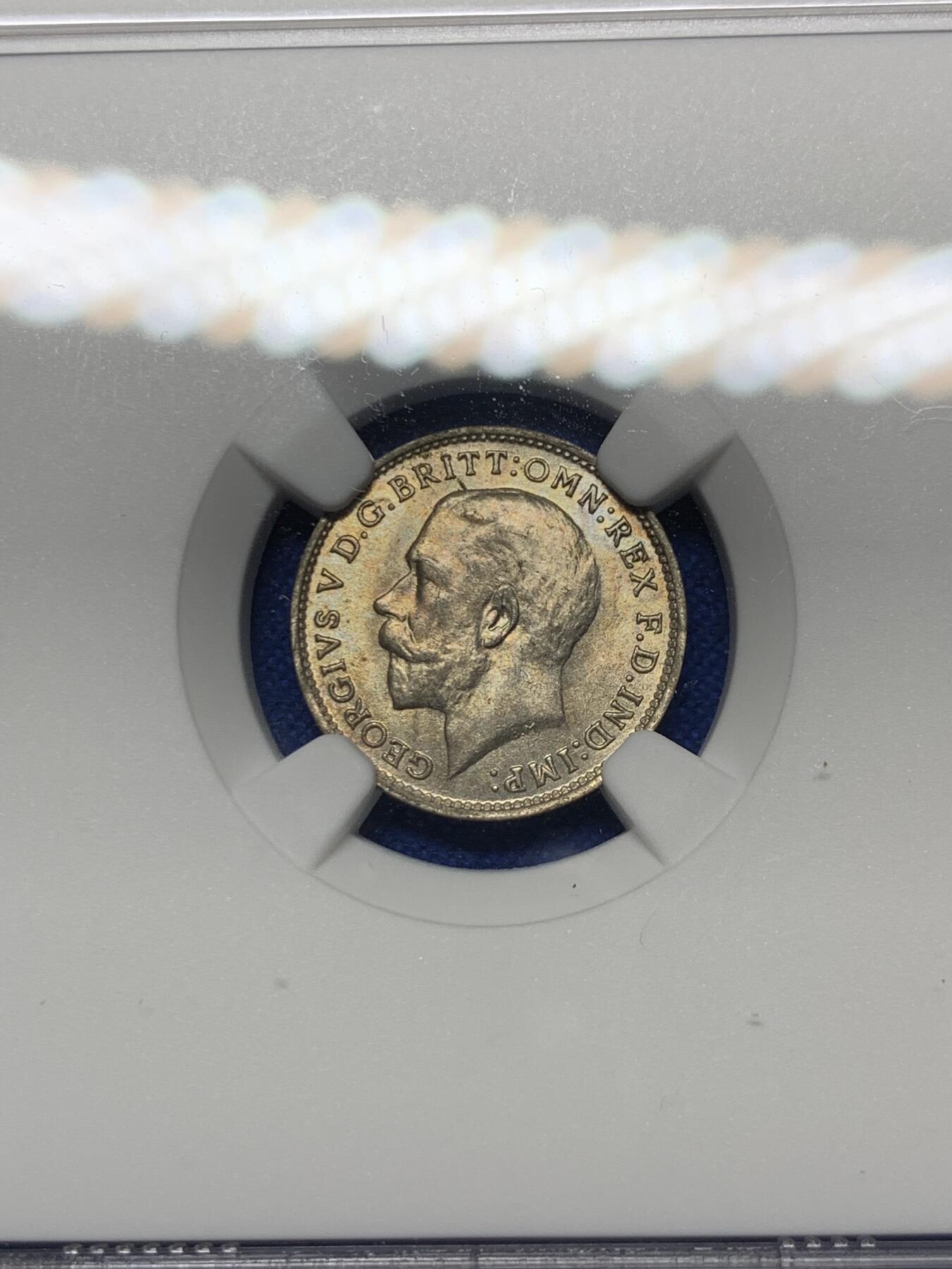 《竞宝斋》第290场- 周日，周一，周二 3场连拍 （全场包邮） NGC MS65 英国1921年乔治五世3便士银币 少见高分 一步到位 亚军分