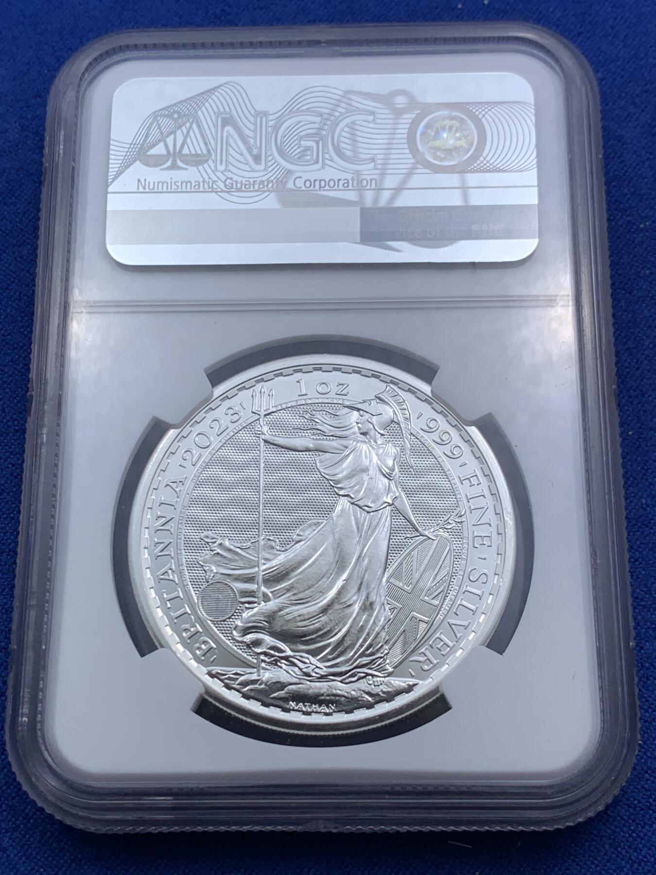 《竞宝斋》第290场- 周日，周一，周二 3场连拍 （全场包邮） NGC MS69 英国2023年查尔斯海神一盎司大银币