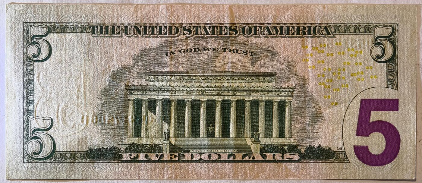 紫瑗钱币——第387期拍卖——纸币场 美国 2017年 L版 A序列 亚伯拉罕·林肯 5美元 彩色版 UNC-