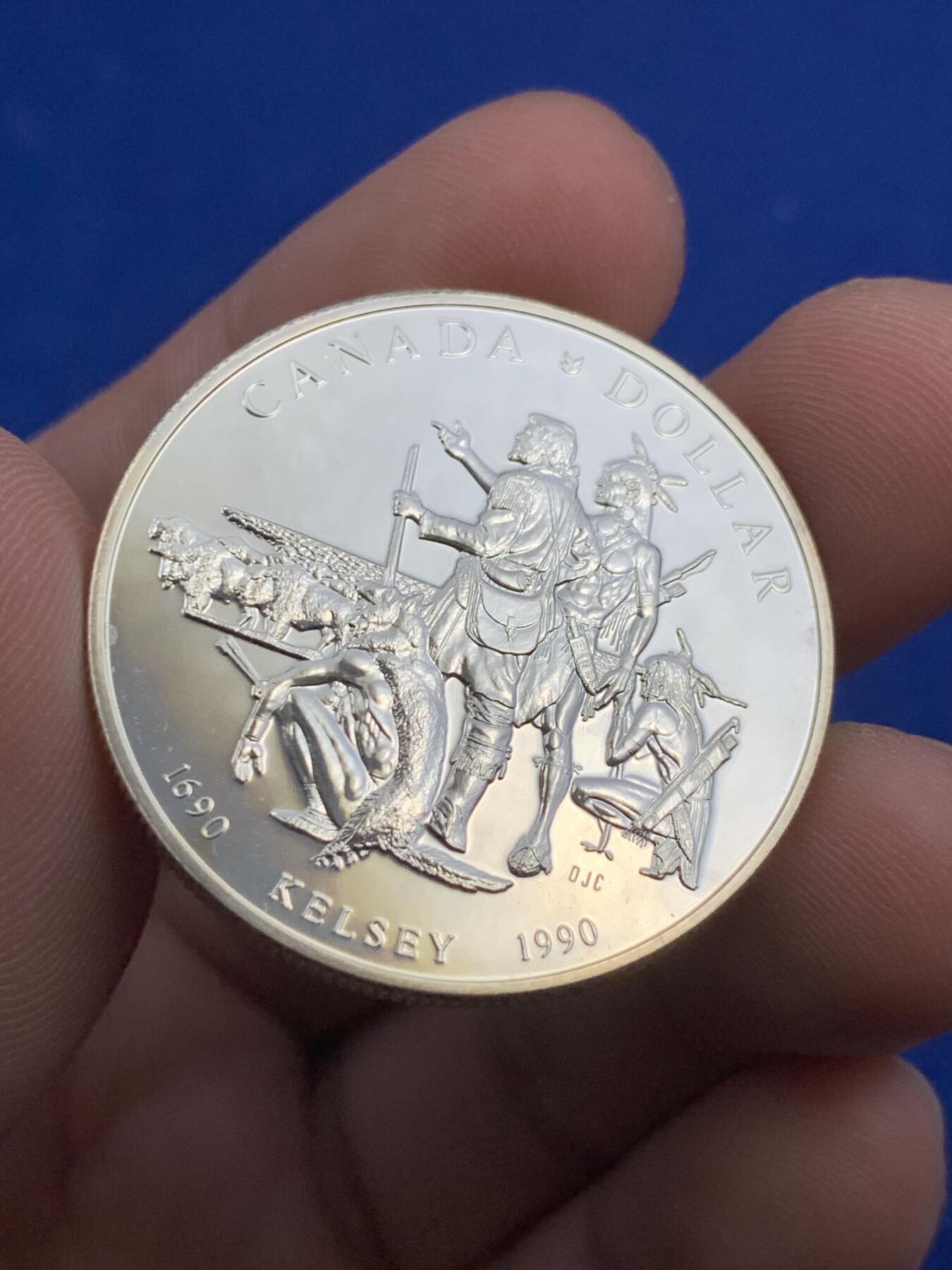 《竞宝斋》第290场- 周日，周一，周二 3场连拍 （全场包邮） 加拿大1990凯尔西探险1元精制银币 带盒子