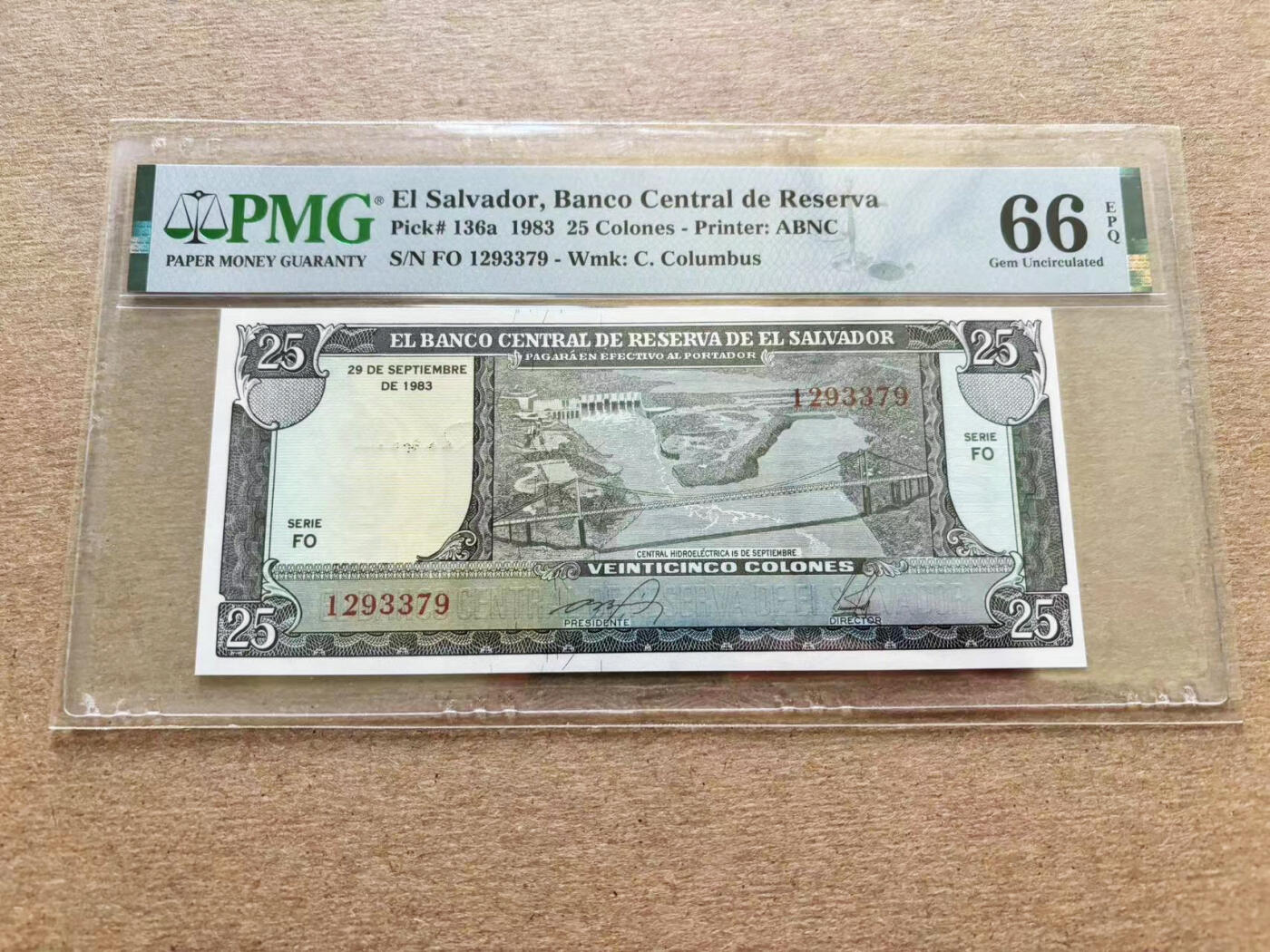 【Blue Auction】✨世界纸币精拍第510期【精】 萨尔瓦多 1983年25克朗 PMG66EPQ 