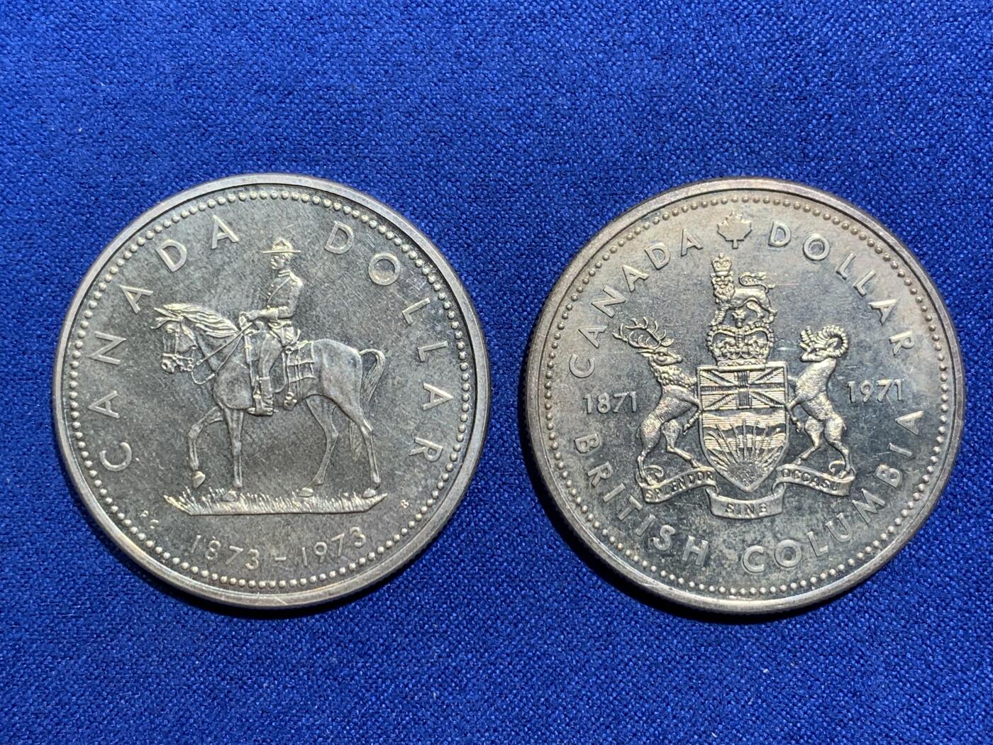 《竞宝斋》第290场- 周日，周一，周二 3场连拍 （全场包邮） 两枚一组 加拿大1971哥伦比亚省银币+1973骑警银币