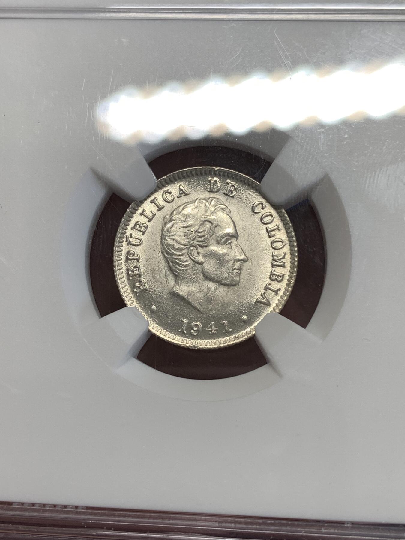 《竞宝斋》第290场- 周日，周一，周二 3场连拍 （全场包邮） NGC MS64 哥伦比亚 1941年 10分 银币