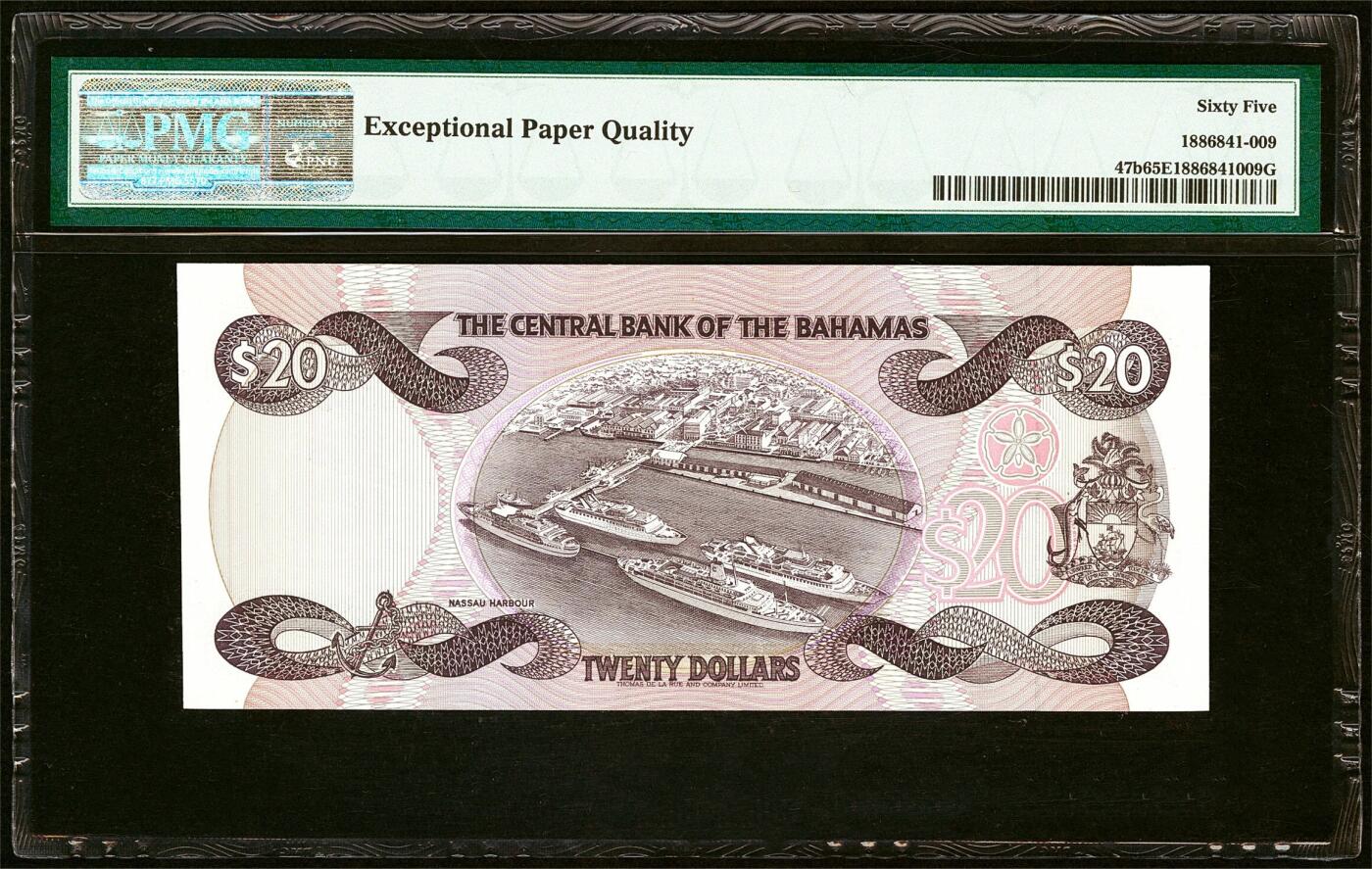 【Blue Auction】✨世界纸币精拍第510期【精】  【无47】巴哈马 1984年20元 女王 背面港口精美 黑红色套印显品质 PMG65EPQ 绝品  