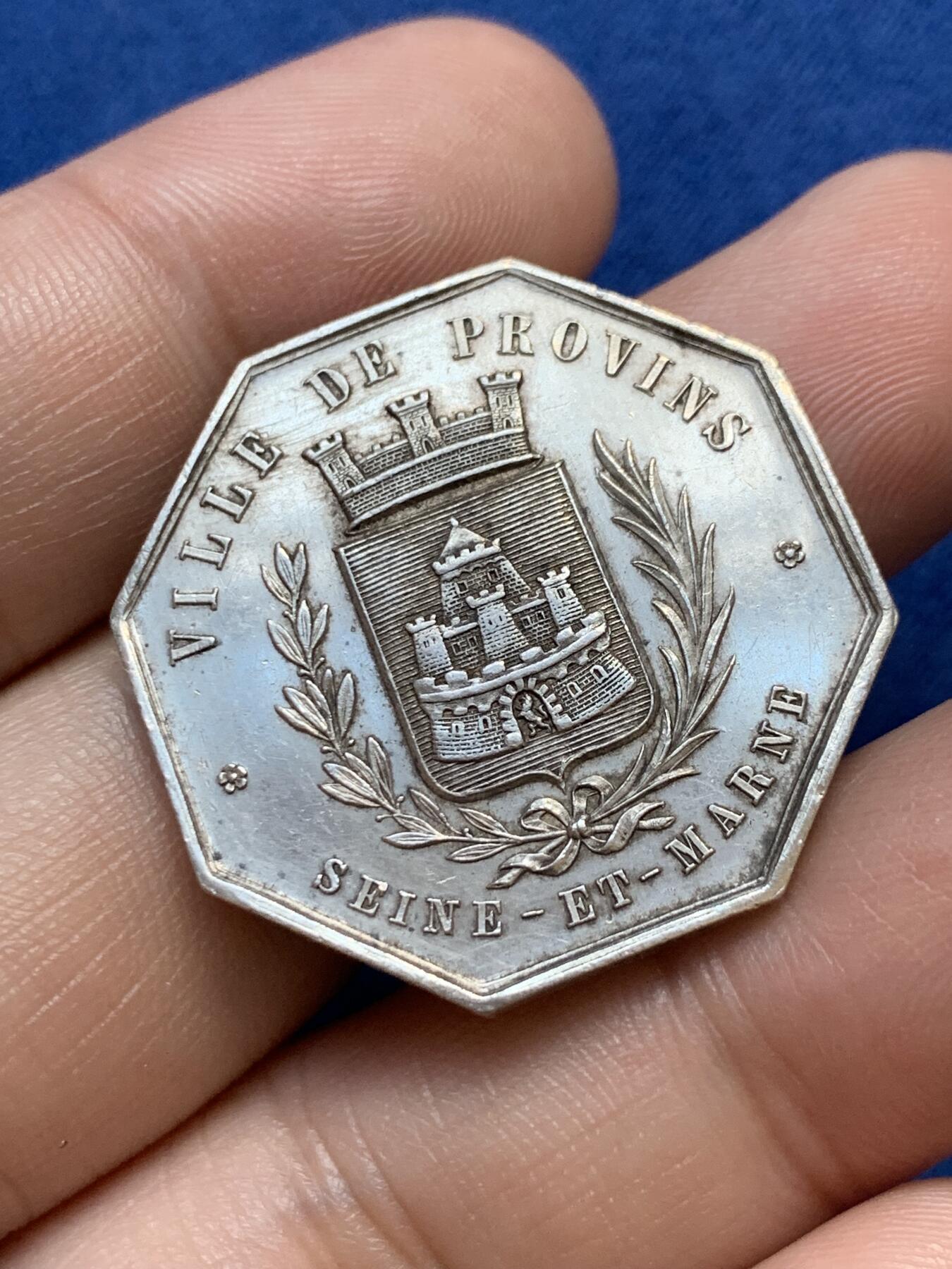 《竞宝斋》第291场- 周日，周一，周二 3场连拍 （全场包邮） 法国八角银章，普罗万储蓄银行，11.73g，31.2mm，蜜蜂边铭