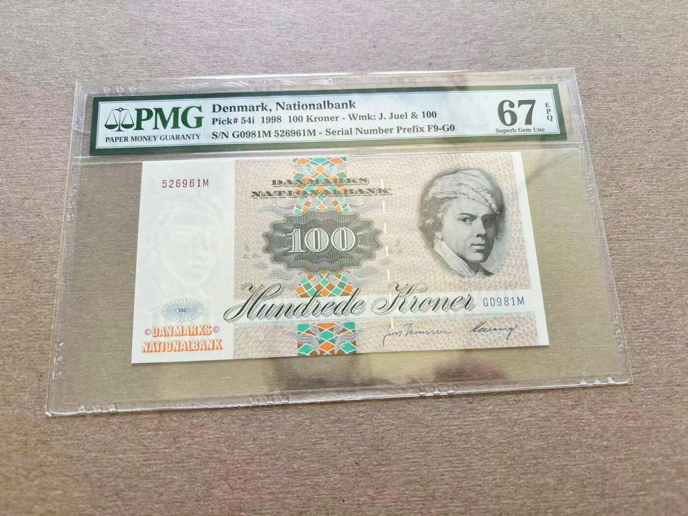 【Blue Auction】✨世界纸币精拍第511期【精】 【无47】丹麦 1998年100克朗 大飞蛾 PMG67EPQ 高分 